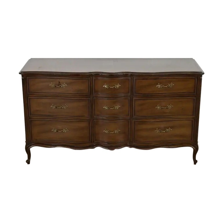 French Provincial Louis XV Carved Walnut Triple Dresser, Circa 1960s