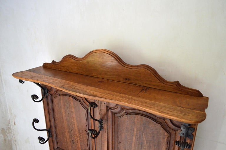 French Provincial Louis XV Coat Rack in Carved Chestnut and Wrought