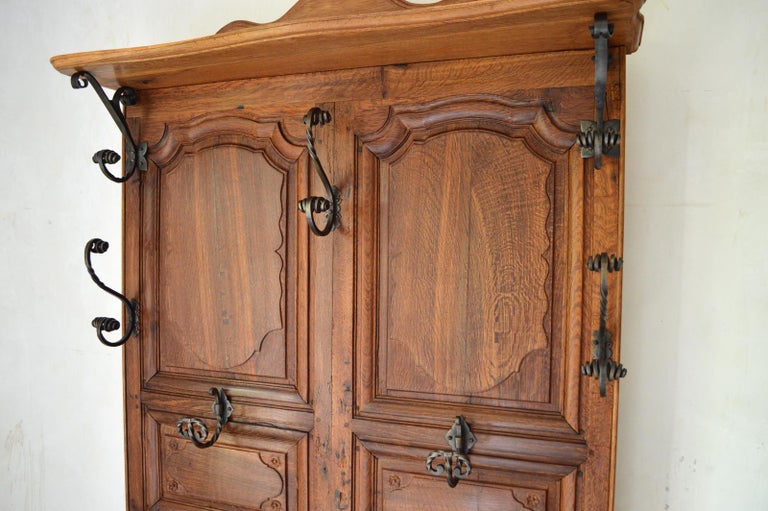 French Provincial Louis XV Coat Rack in Carved Chestnut and Wrought