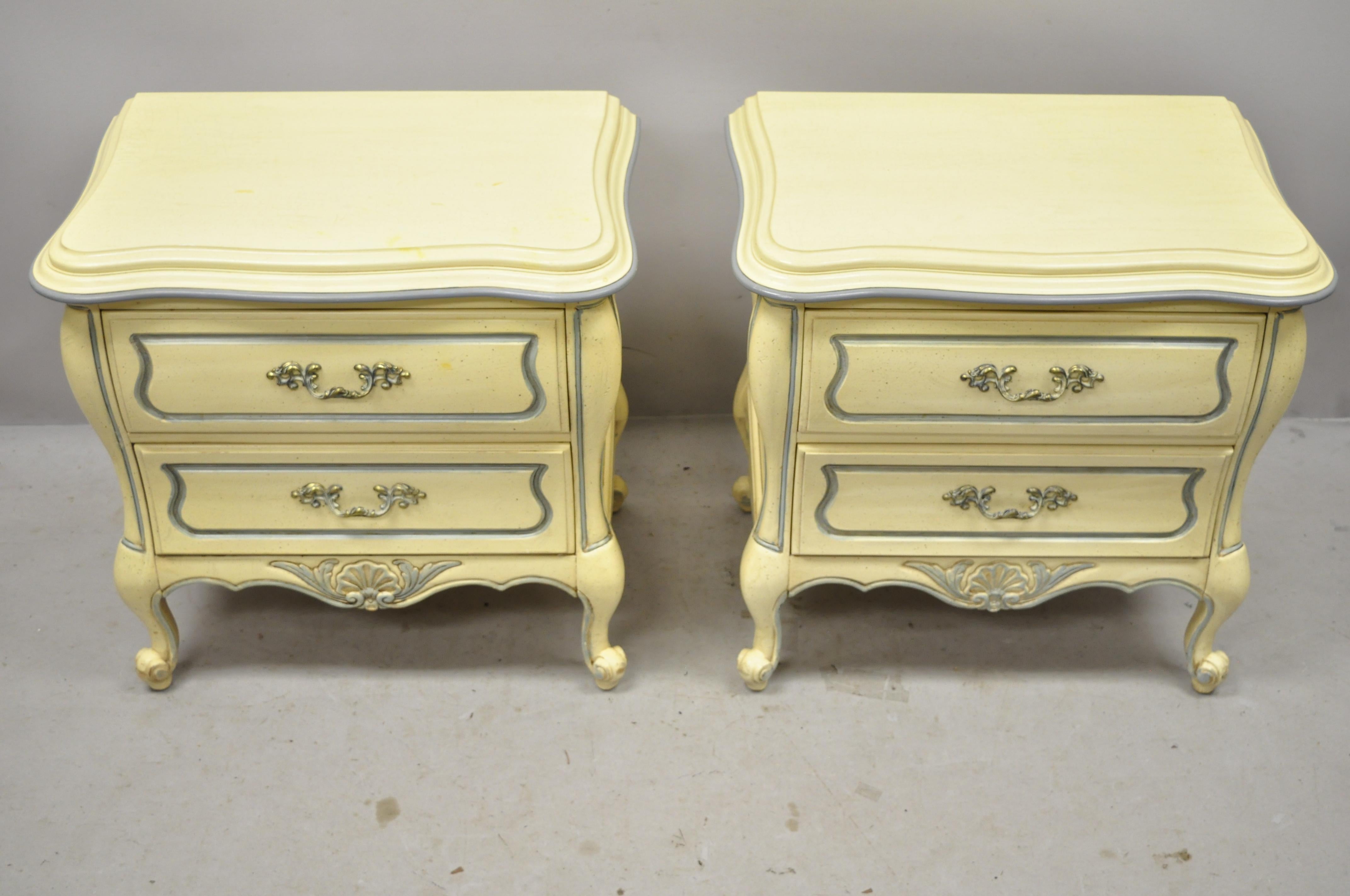 French Provincial Louis XV Country Cream Lacquer Bombe Nightstands, a Pair 3