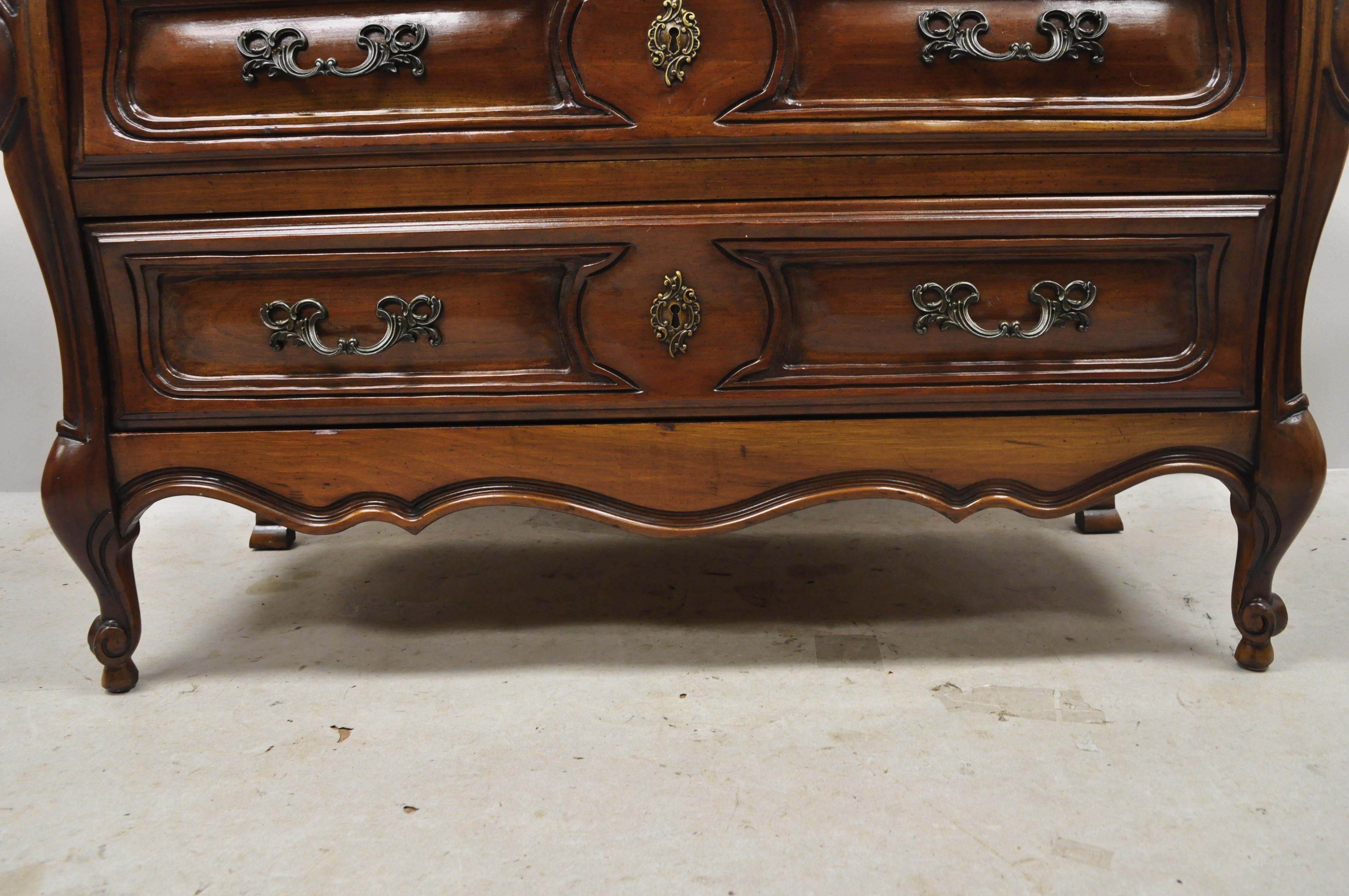 French Provincial Louis XV Country Sienna Cherry Bombe Commode Chest Dresser 7