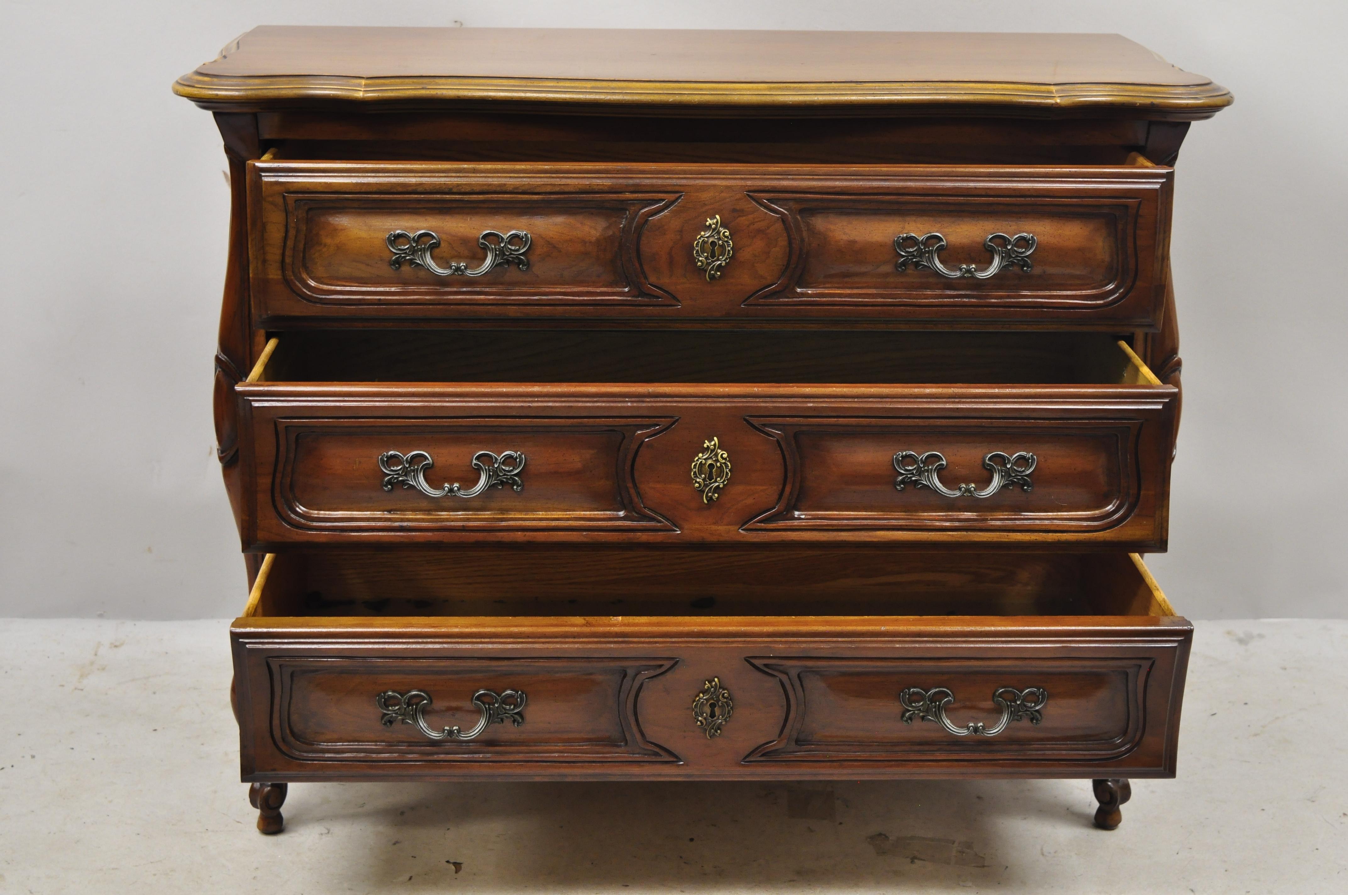North American French Provincial Louis XV Country Sienna Cherry Bombe Commode Chest Dresser