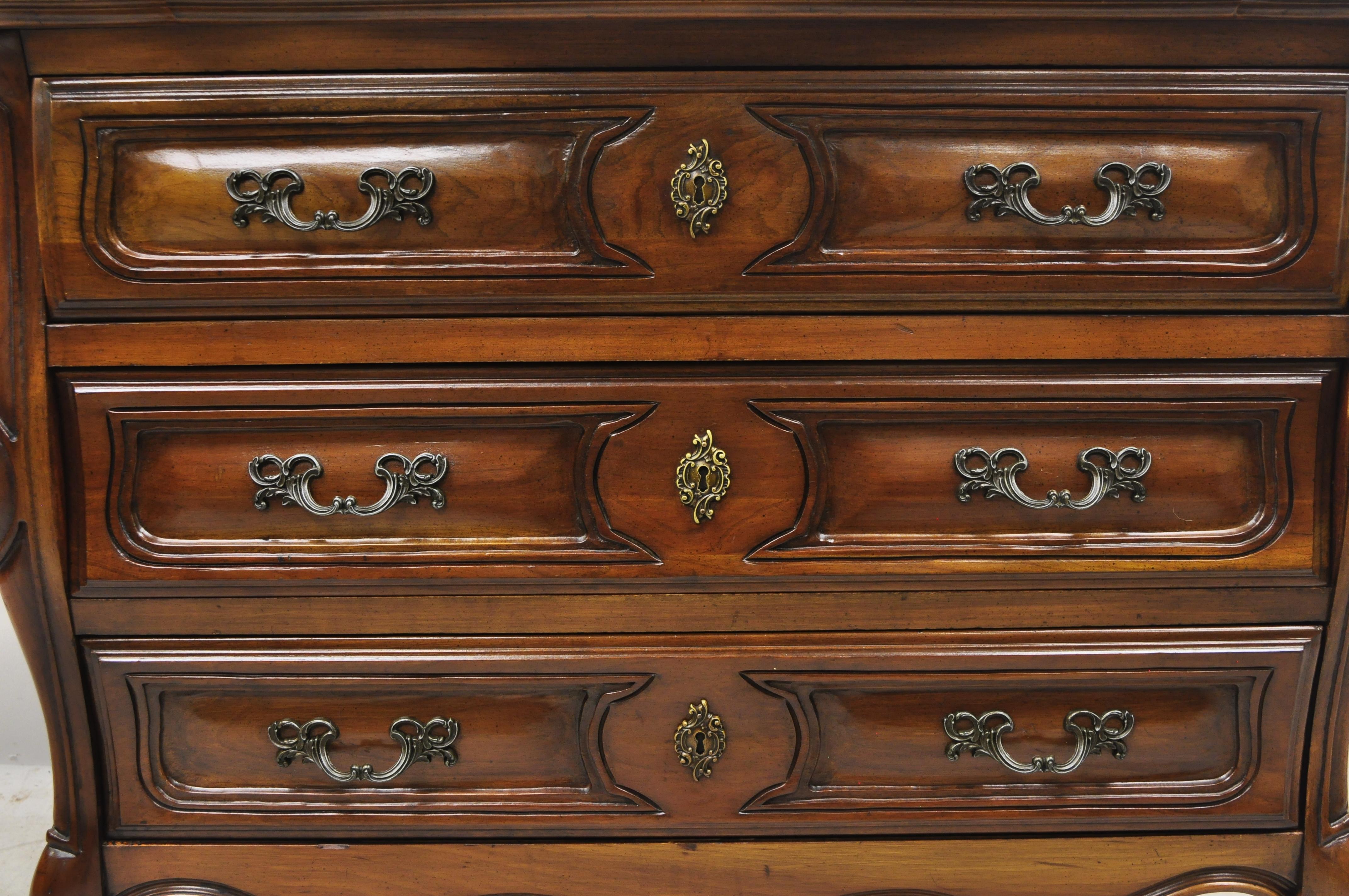 20th Century French Provincial Louis XV Country Sienna Cherry Bombe Commode Chest Dresser