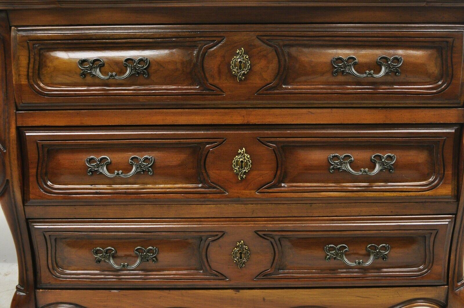 American French Provincial Louis XV Country Sienna Cherry Bombe Commode Chest Dresser For Sale