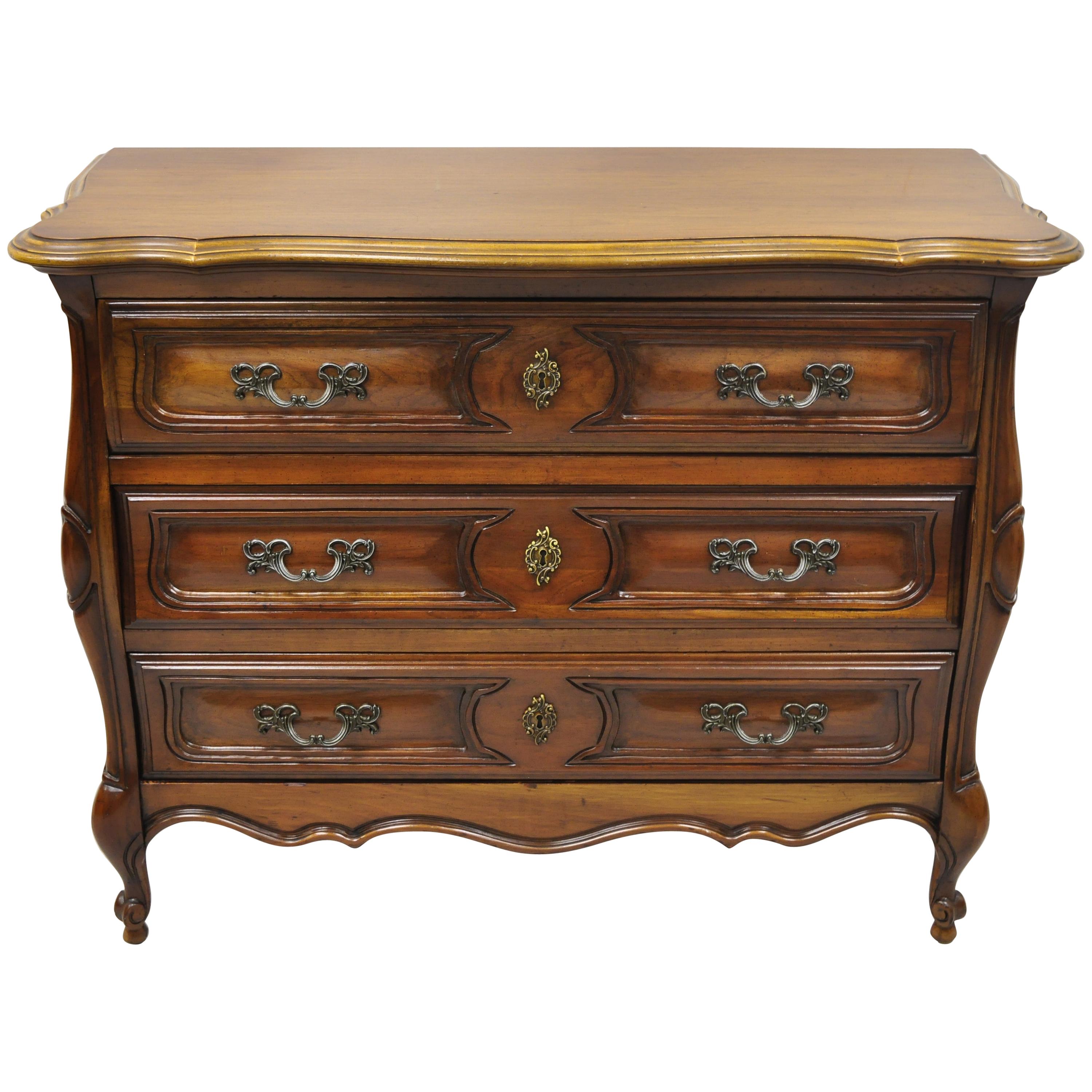 French Provincial Louis XV Country Sienna Cherry Bombe Commode Chest Dresser