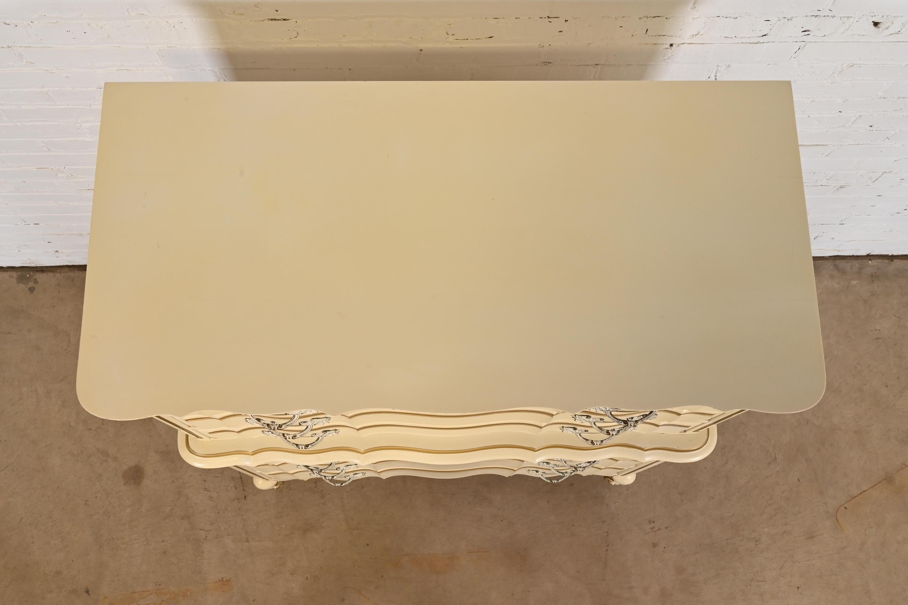 French Provincial Louis XV Cream Lacquered and Gold Gilt Highboy Dresser For Sale 4