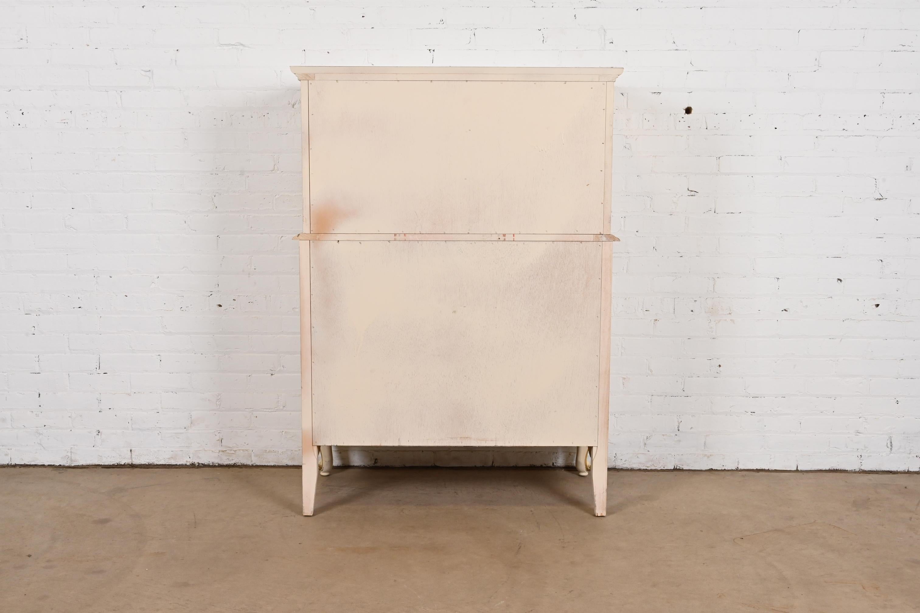 French Provincial Louis XV Cream Lacquered and Gold Gilt Highboy Dresser For Sale 6