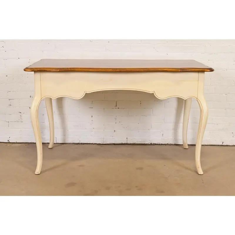French Provincial Louis XV Cream Lacquered Maple Top Writing Desk For Sale 4
