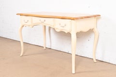 French Provincial Louis XV Cream Lacquered Maple Top Writing Desk