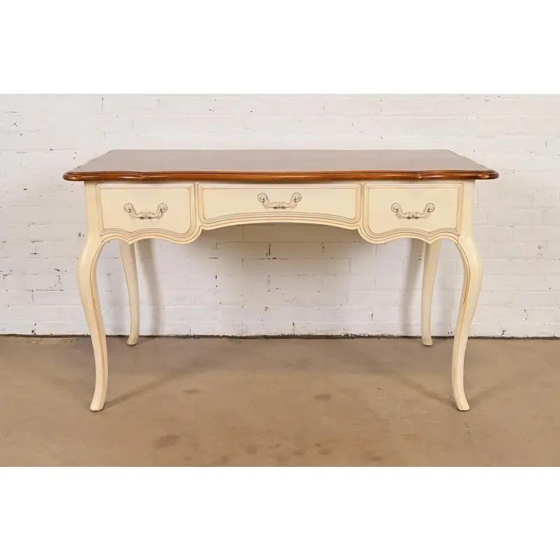 20th Century French Provincial Louis XV Cream Lacquered Maple Top Writing Desk For Sale