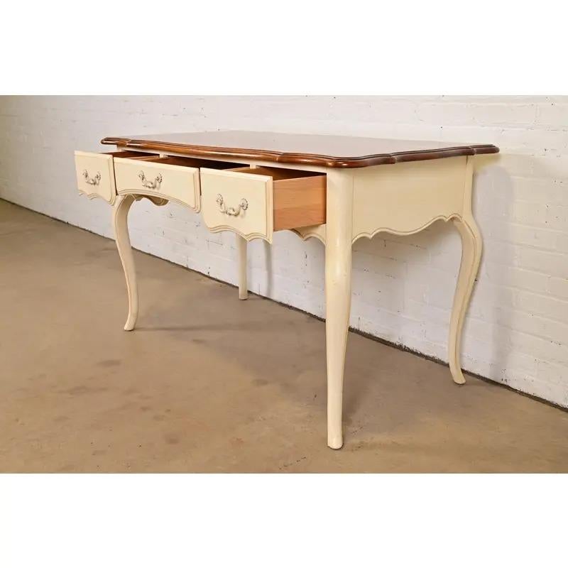 Brass French Provincial Louis XV Cream Lacquered Maple Top Writing Desk For Sale