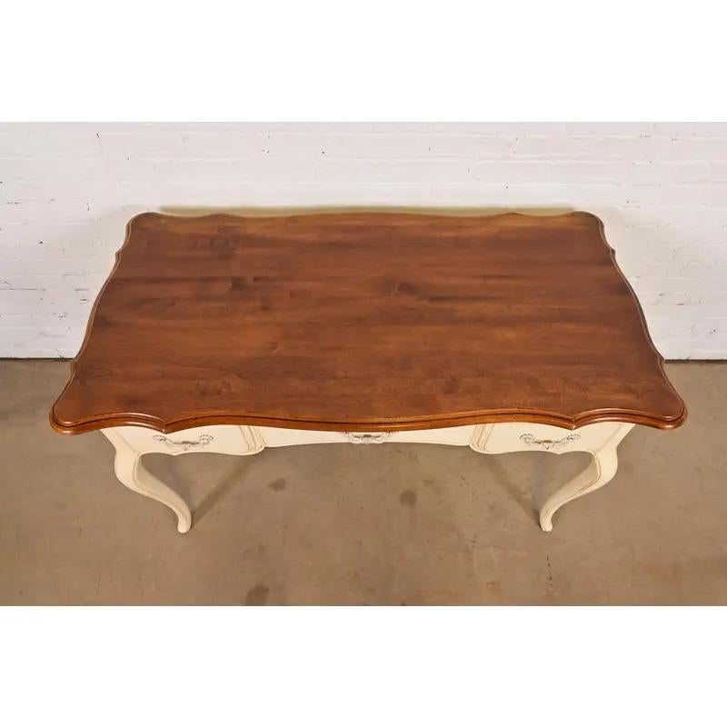 French Provincial Louis XV Cream Lacquered Maple Top Writing Desk For Sale 1