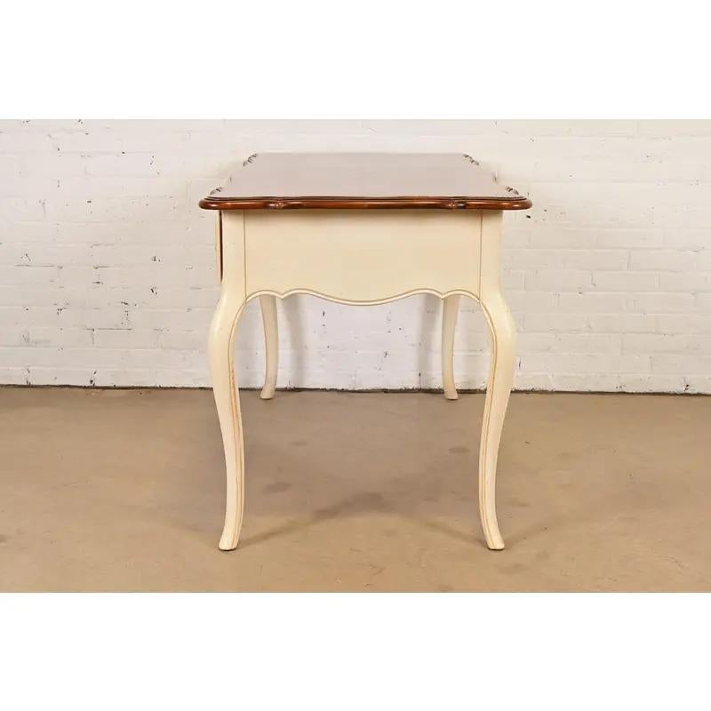 French Provincial Louis XV Cream Lacquered Maple Top Writing Desk For Sale 3