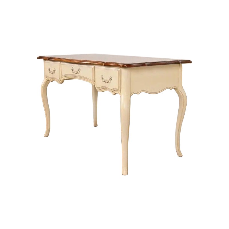 French Provincial Louis XV Cream Lacquered Maple Top Writing Desk For Sale