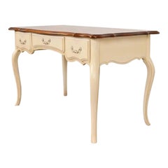 French Provincial Louis XV Cream Lacquered Maple Top Writing Desk