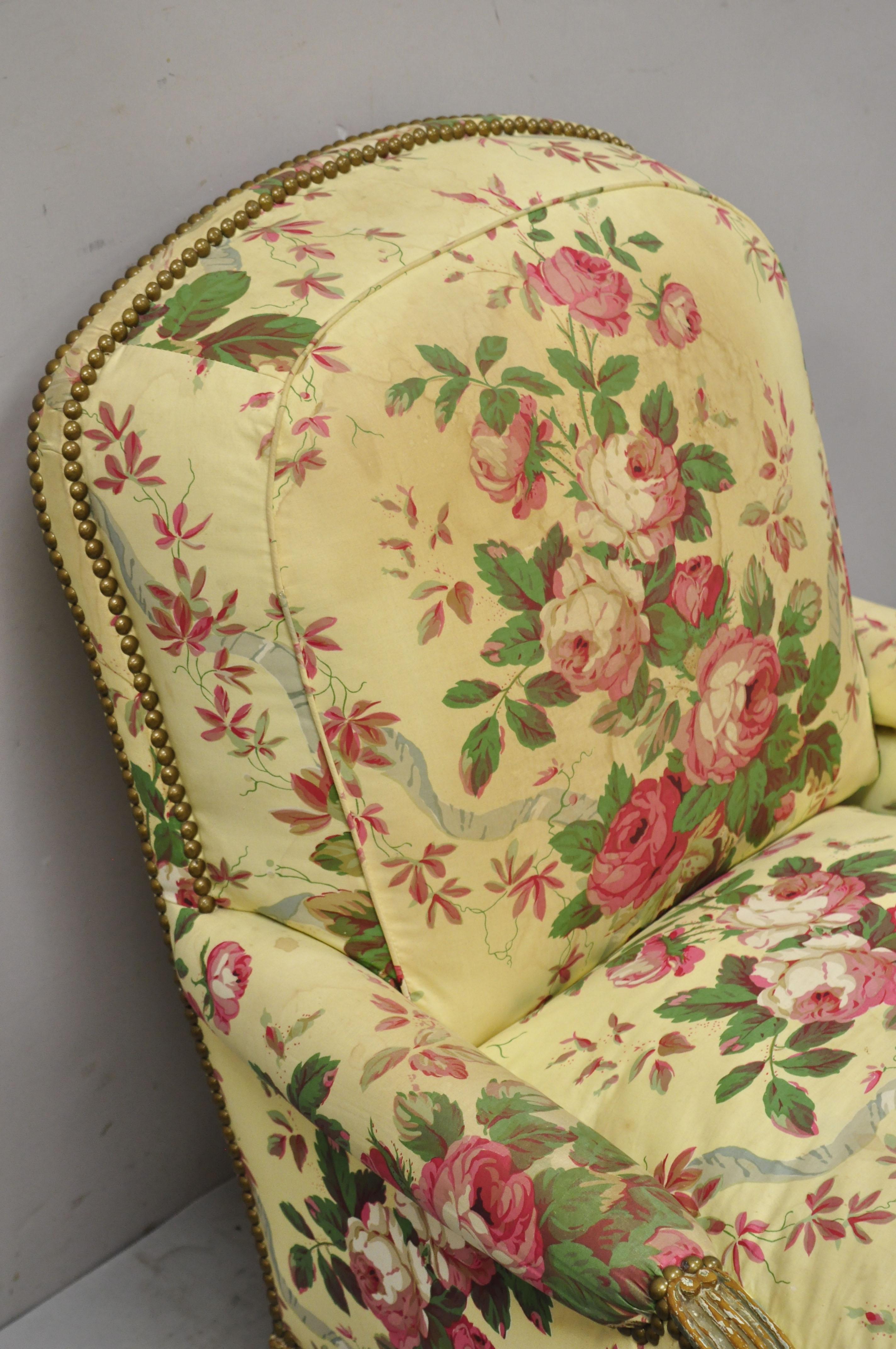 French Provincial Louis XV Cream Painted Bergere Club Chair attr. Maison Jansen 2