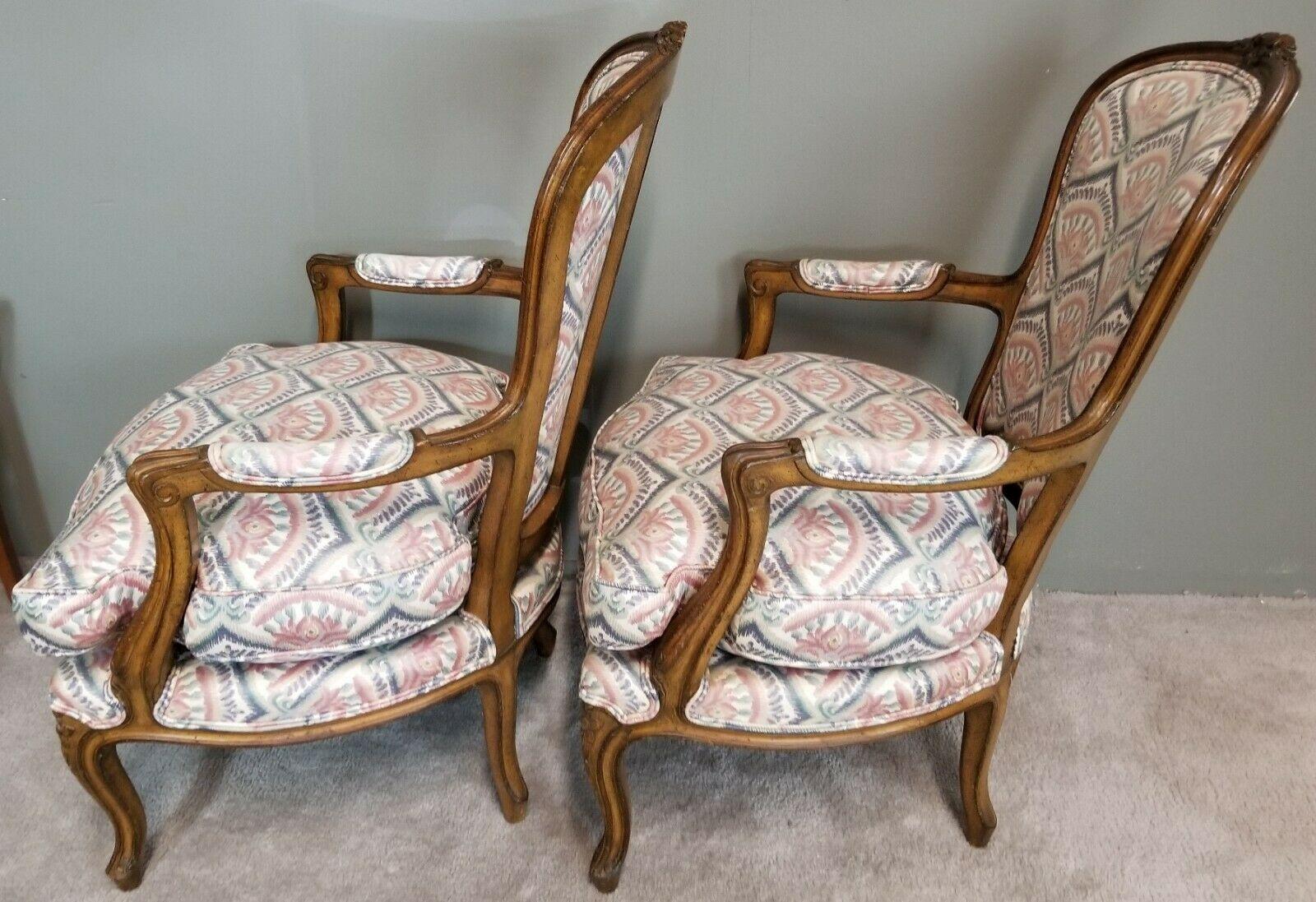 French Provincial Louis XV Down Cushions Fauteuil Armchairs - Set of 2 In Good Condition For Sale In Lake Worth, FL
