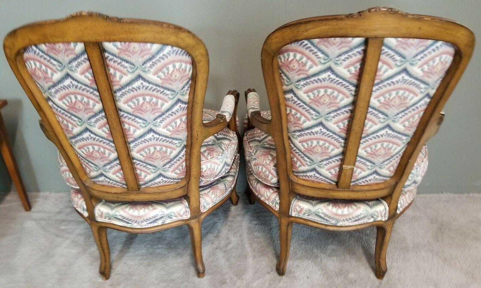 Late 20th Century French Provincial Louis XV Down Cushions Fauteuil Armchairs - Set of 2 For Sale