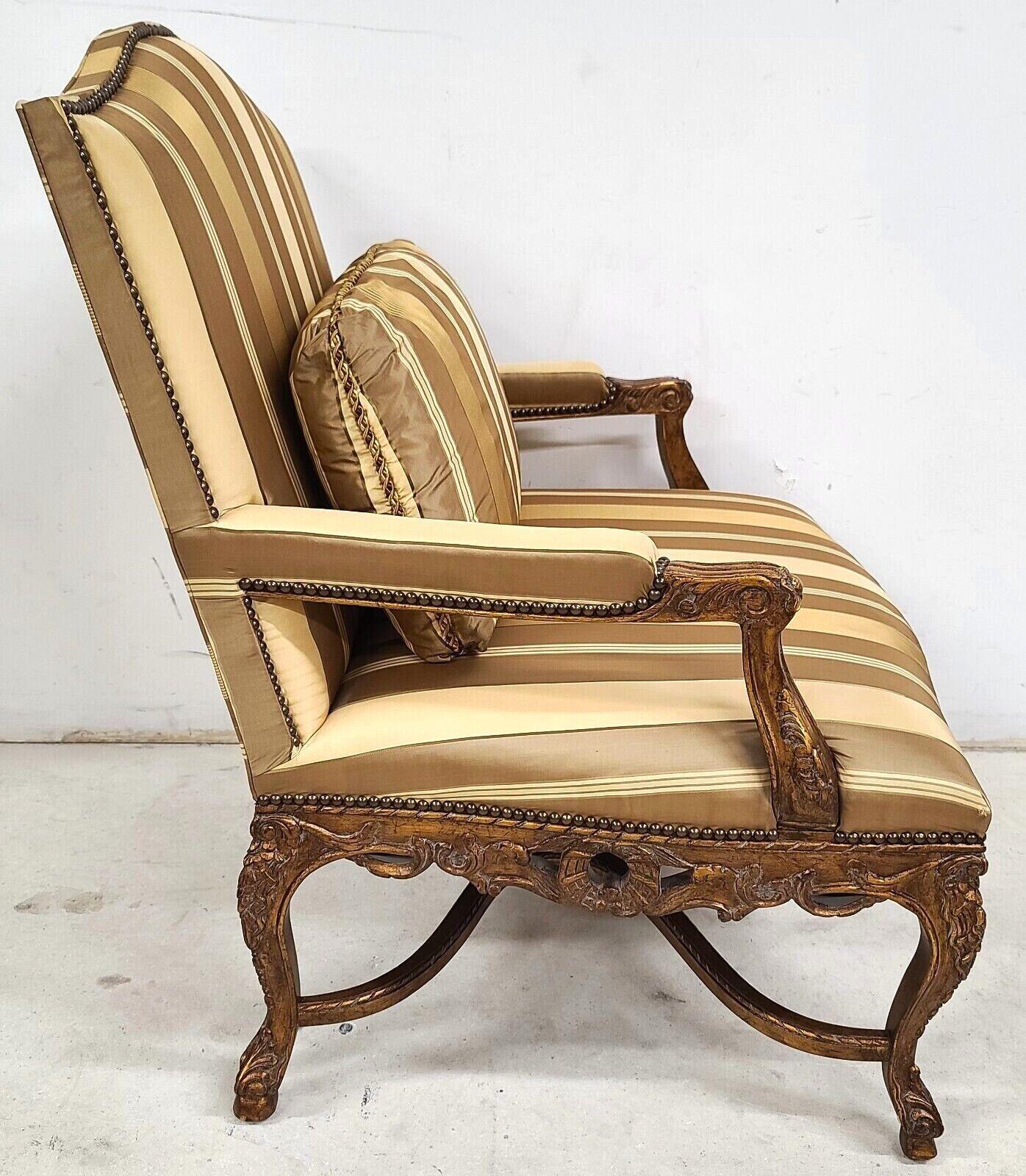 For FULL item description be sure to click on CONTINUE READING at the bottom of this listing.

Offering one of our recent palm beach estate fine furniture acquisitions of a French provincial Louis xv giltwood bergere armchair by Robb