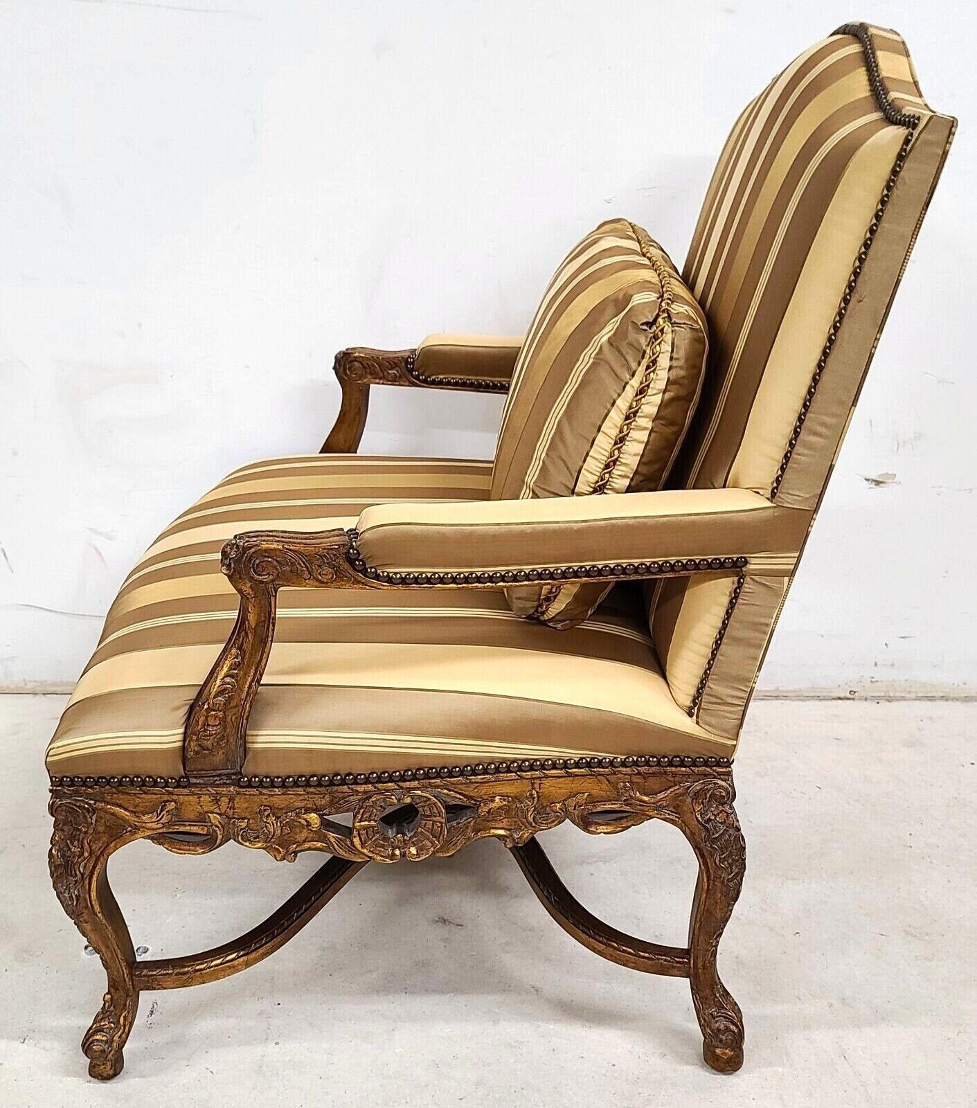 French Provincial Louis XV Giltwood Bergere Armchair by Robb Stucky In Good Condition In Lake Worth, FL