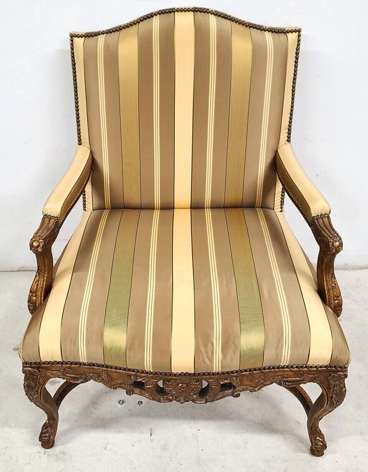 Cotton French Provincial Louis XV Giltwood Bergere Armchair by Robb Stucky