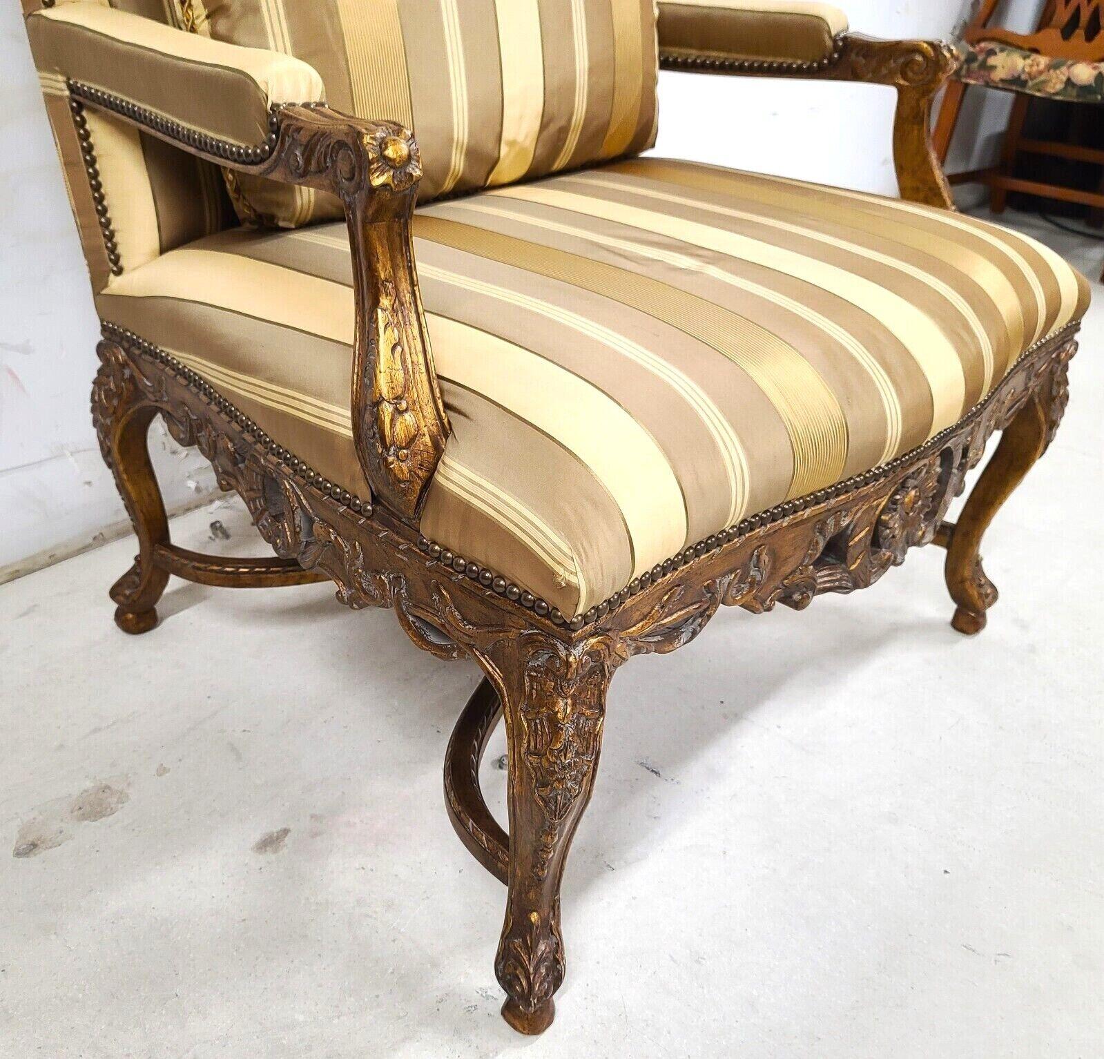 French Provincial Louis XV Giltwood Bergere Armchair by Robb Stucky 3