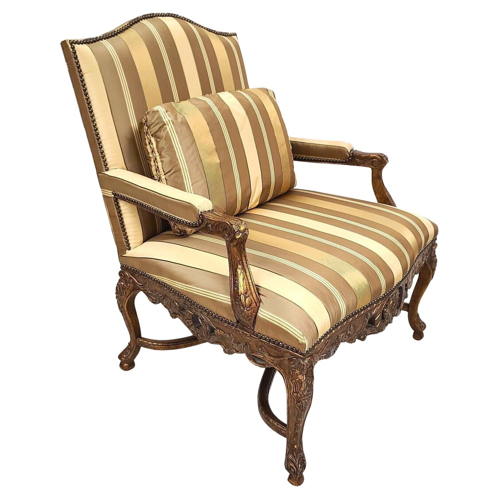 French Provincial Louis XV Giltwood Bergere Armchair by Robb Stucky