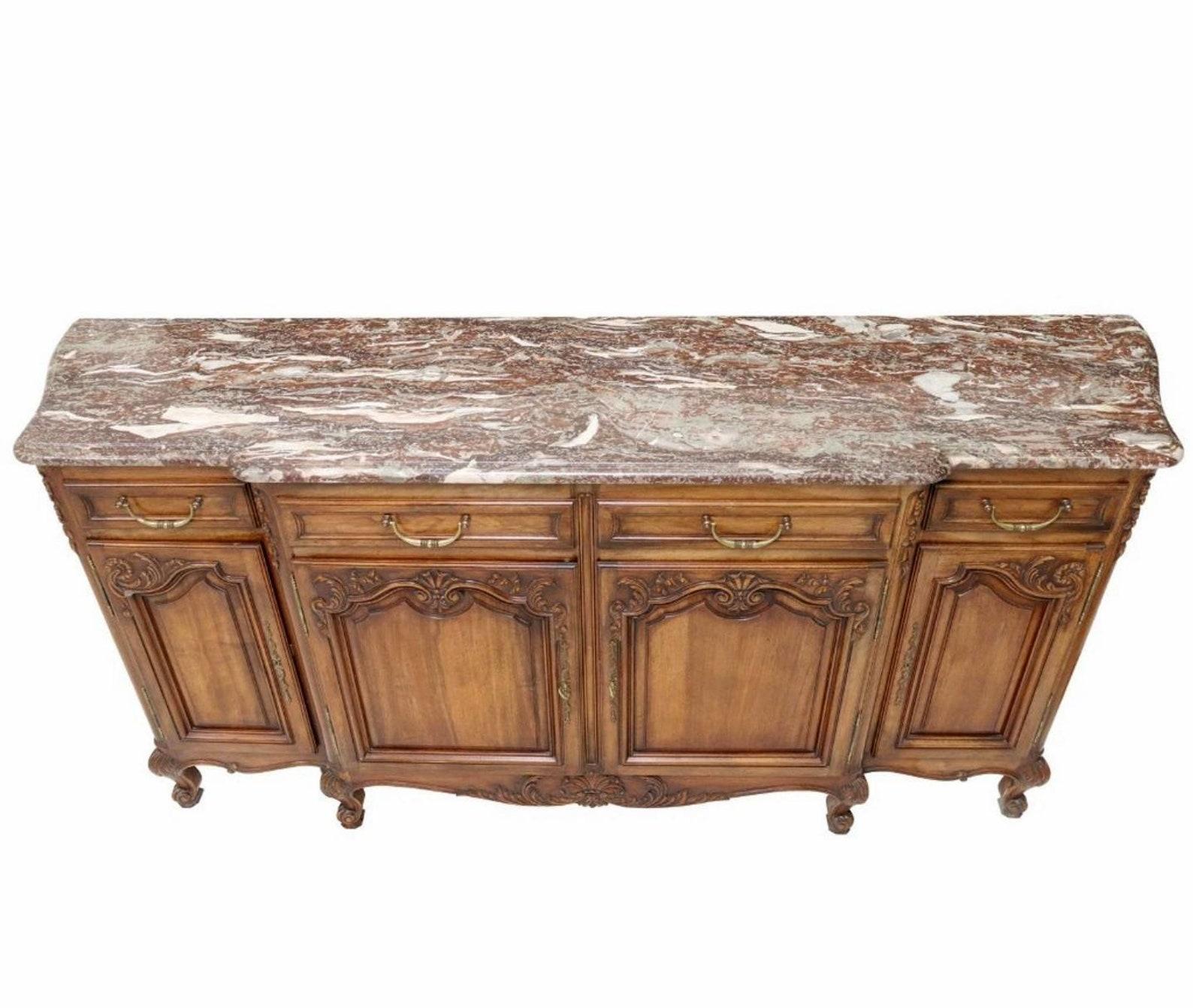 Hand-Crafted French Provincial Louis XV Grand Regence Style Breakfront Sideboard For Sale