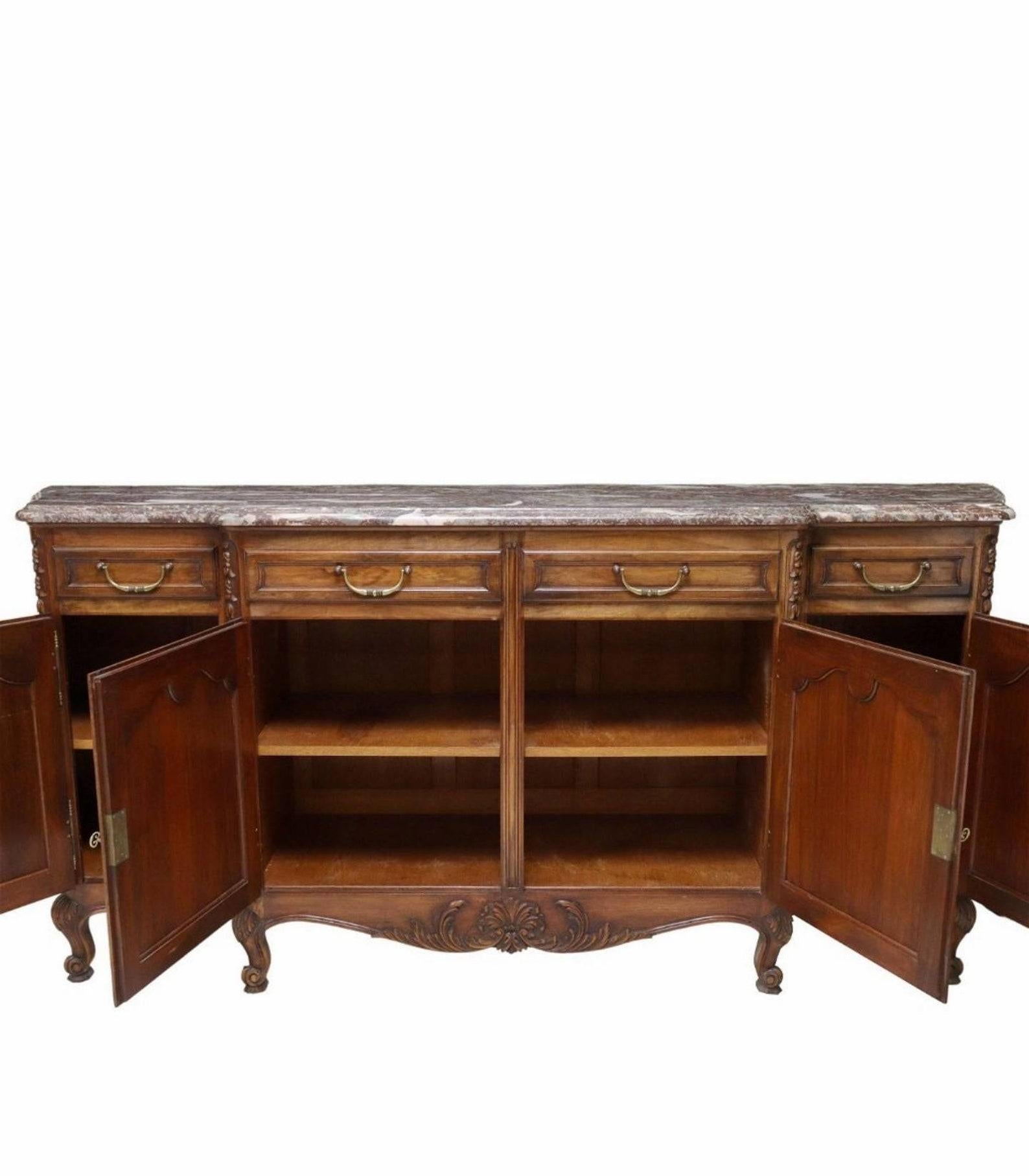 French Provincial Louis XV Grand Regence Style Breakfront Sideboard In Good Condition For Sale In Forney, TX
