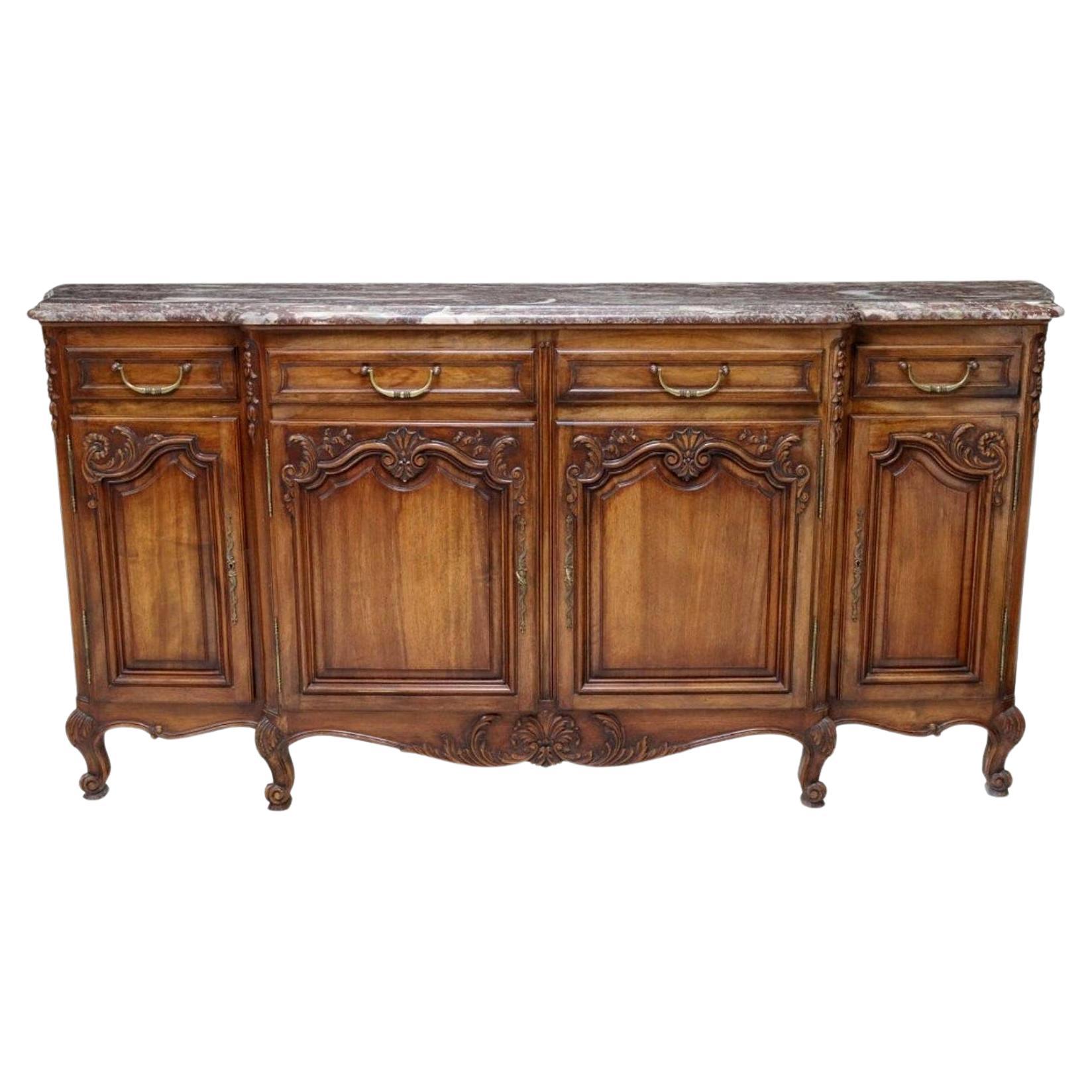 French Provincial Louis XV Grand Regence Style Breakfront Sideboard For Sale