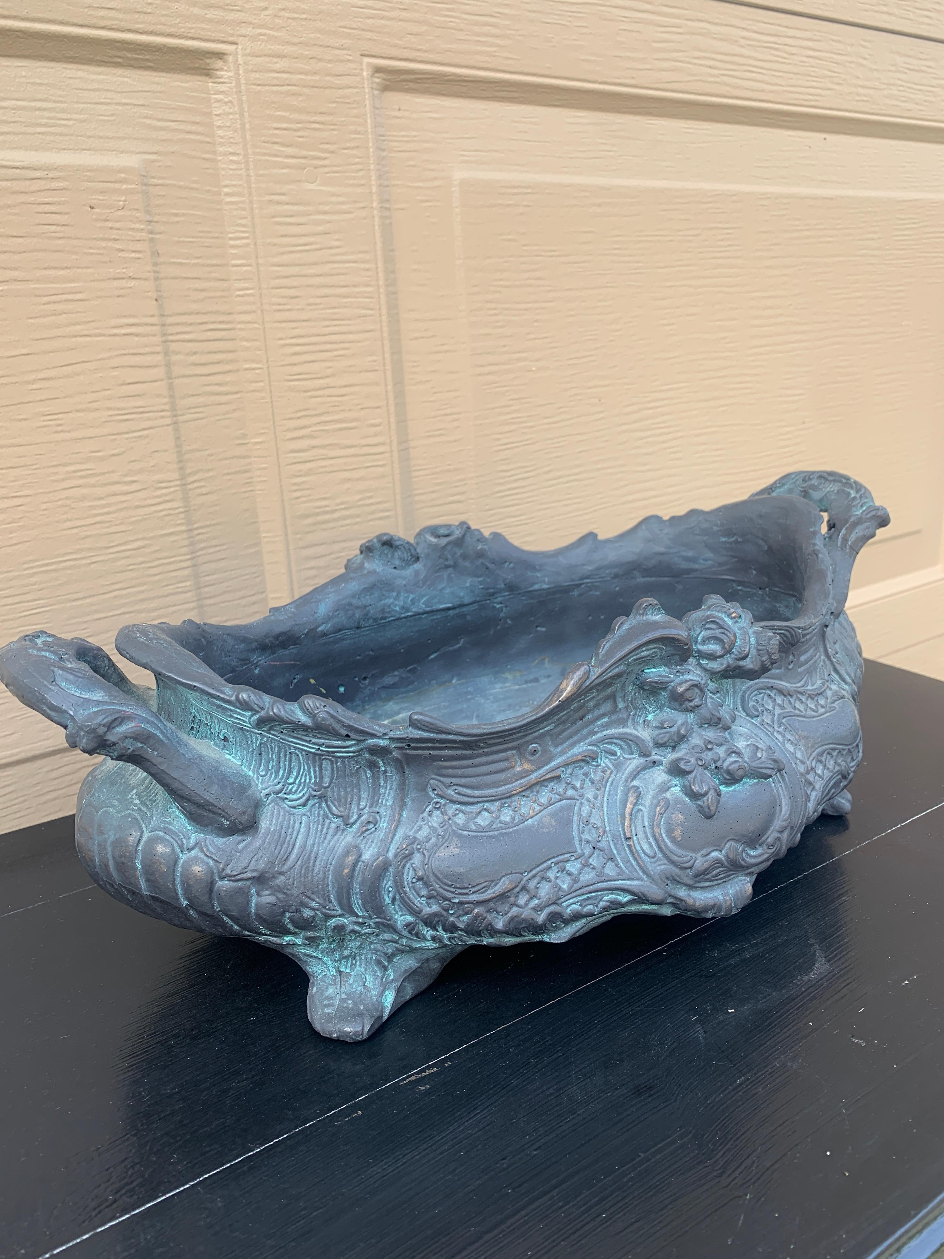 Composition French Provincial Louis XV Gray Cachepot Planter Box Jardiniere For Sale