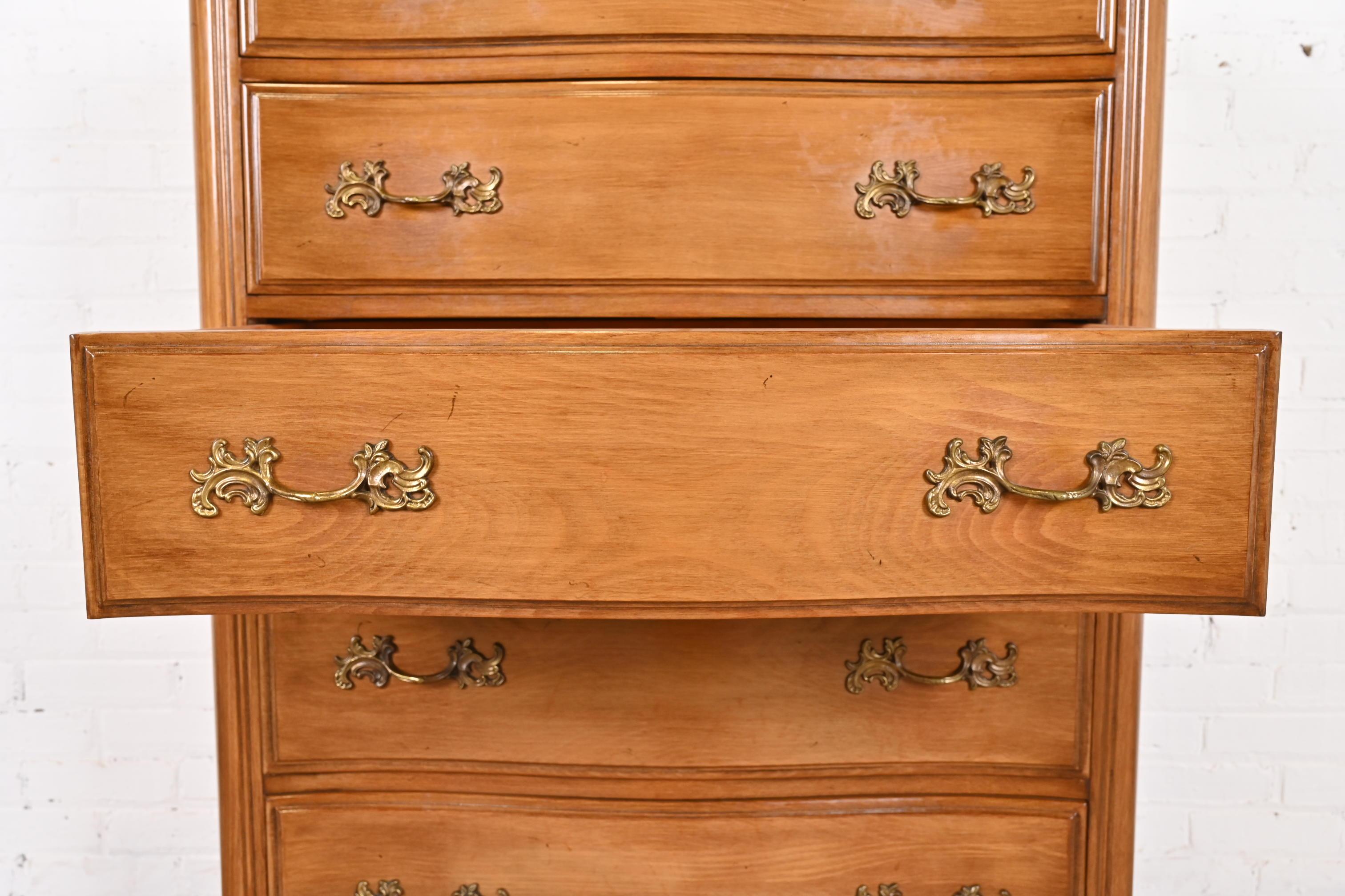 Mid-20th Century French Provincial Louis XV Highboy Dresser by Davis Cabinet Co., 1950s