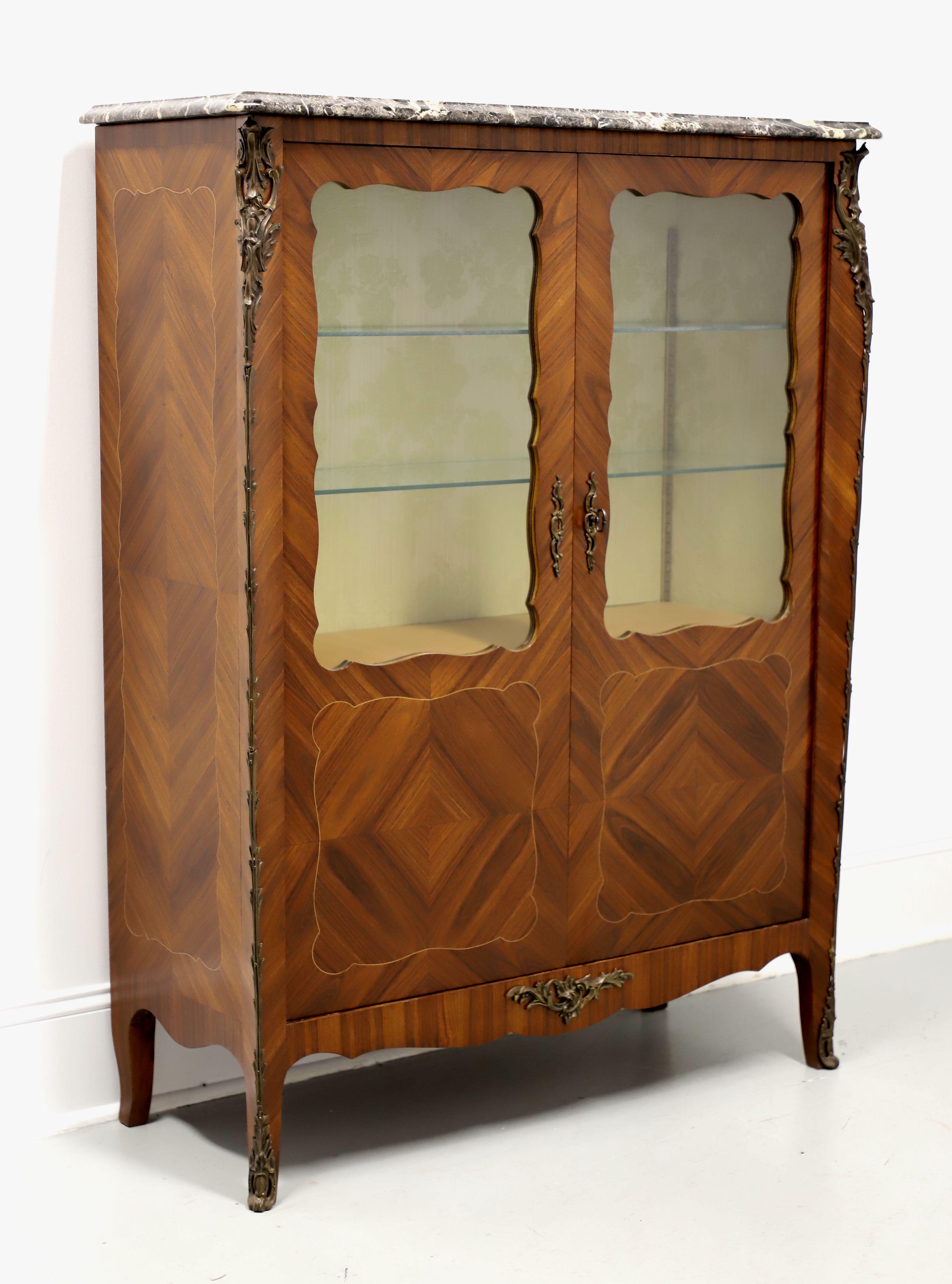 French Provincial Louis XV Inlaid Kingwood Bronze Ormolu Vitrine Curio Cabinet For Sale 6