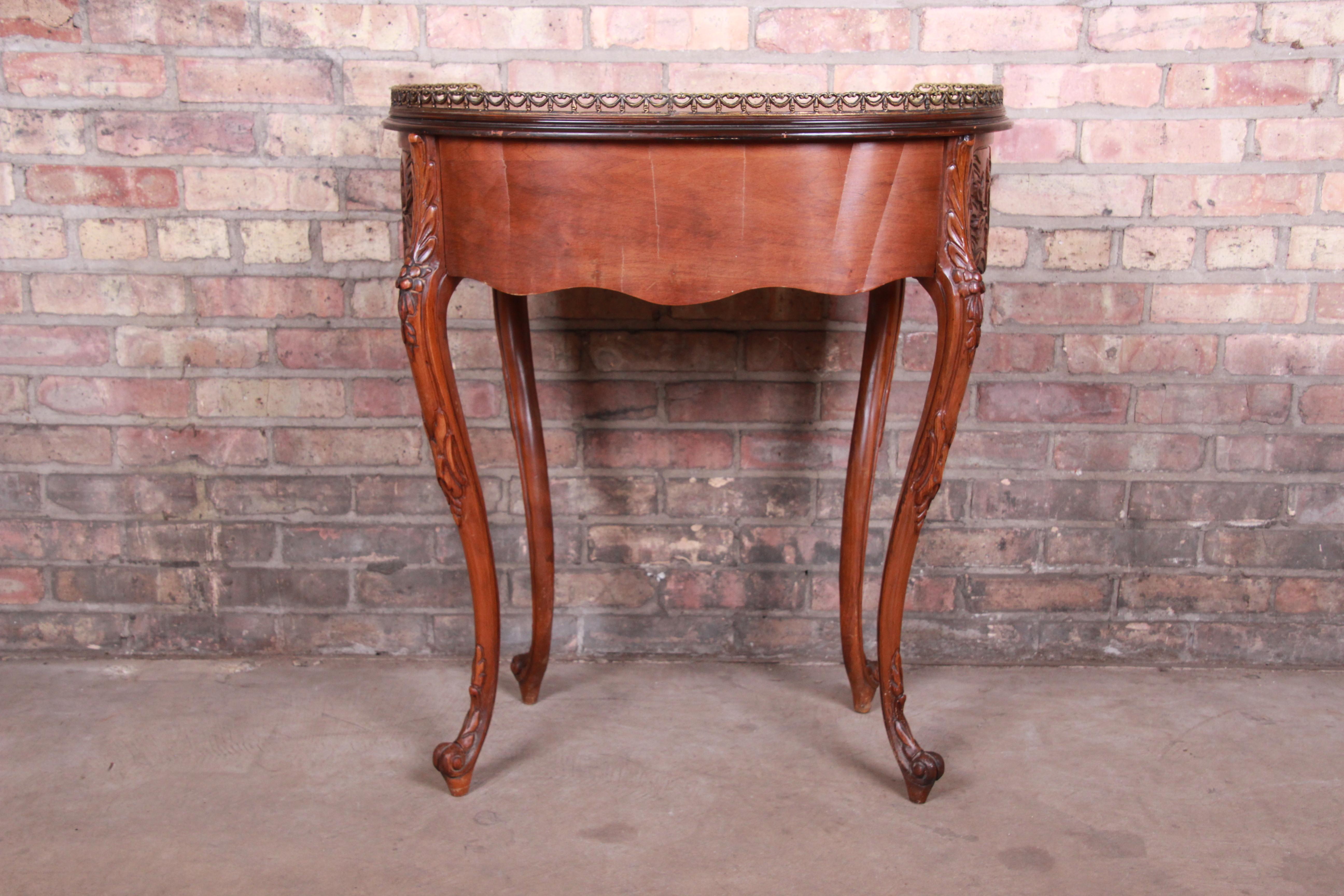 French Provincial Louis XV Inlaid Mahogany Kidney Shape Nightstand or Side Table 9