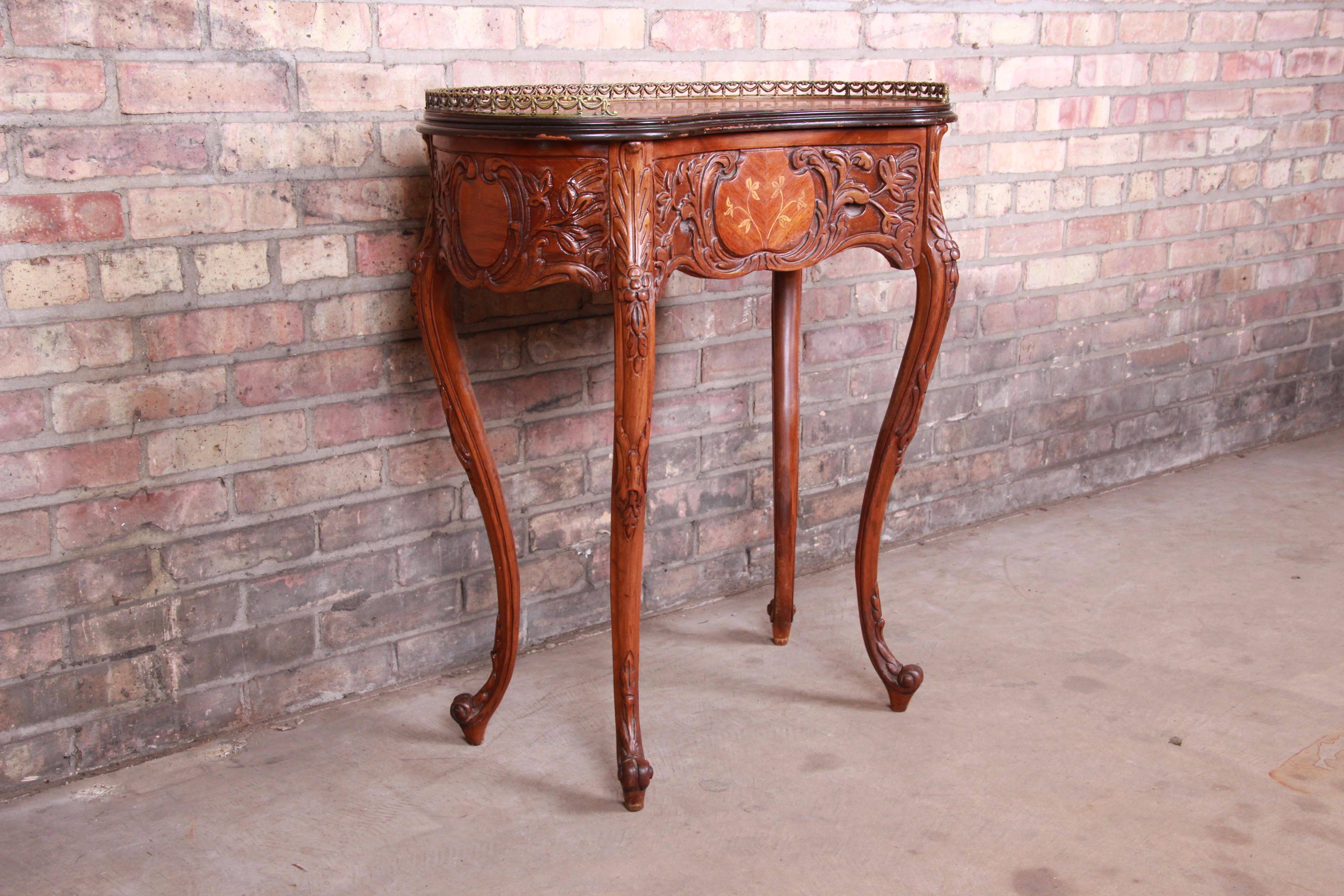 French Provincial Louis XV Inlaid Mahogany Kidney Shape Nightstand or Side Table 1