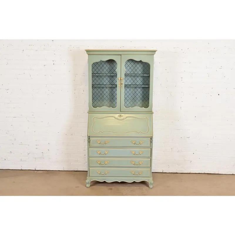 Américain Bureau secrétaire laqué Louis XV avec bibliothèque, années 1950 en vente