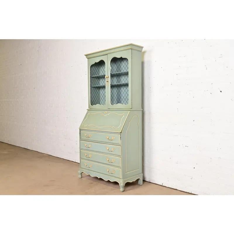 Bureau secrétaire laqué Louis XV avec bibliothèque, années 1950 Bon état - En vente à South Bend, IN