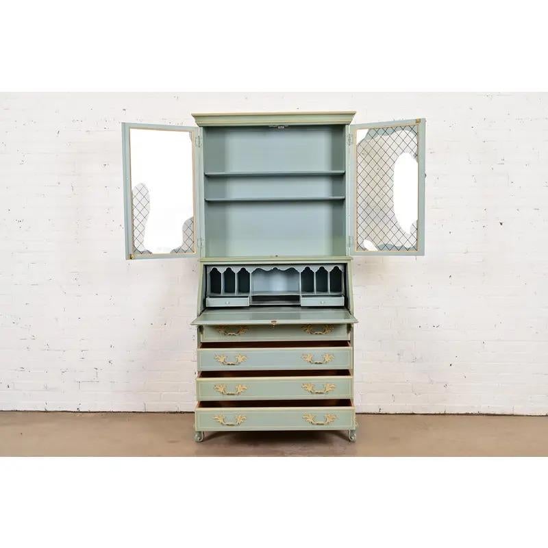 Laiton Bureau secrétaire laqué Louis XV avec bibliothèque, années 1950 en vente