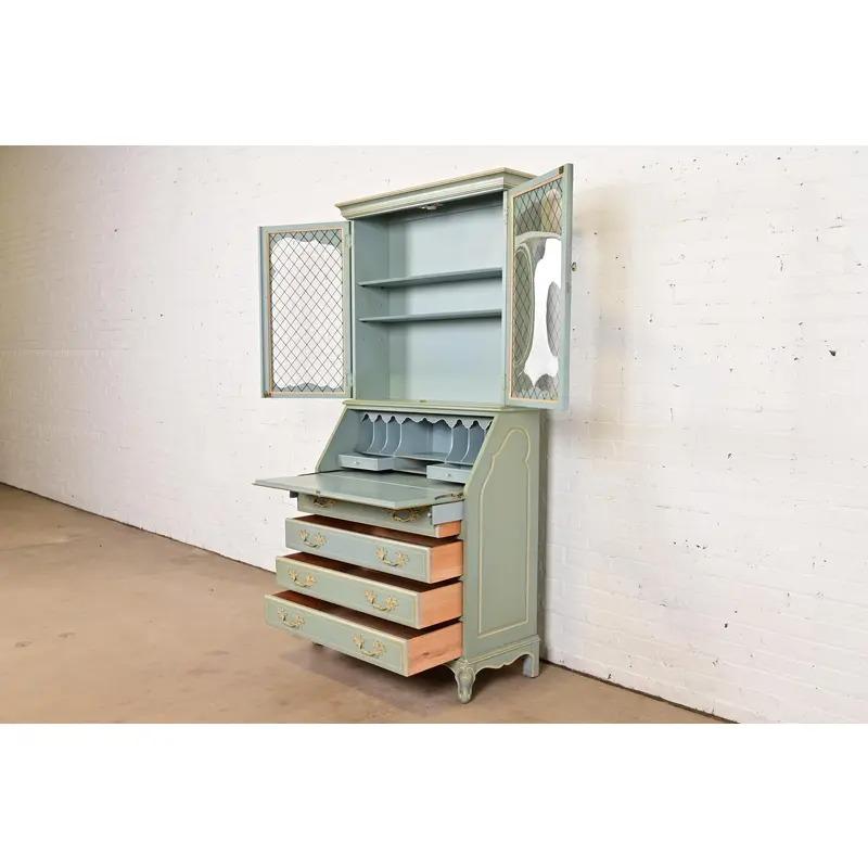 Bureau secrétaire laqué Louis XV avec bibliothèque, années 1950 en vente 1