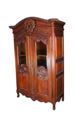 French Provincial Louis XV Mahogany Wedding Armoire Wardrobe Display Cabinet 85"