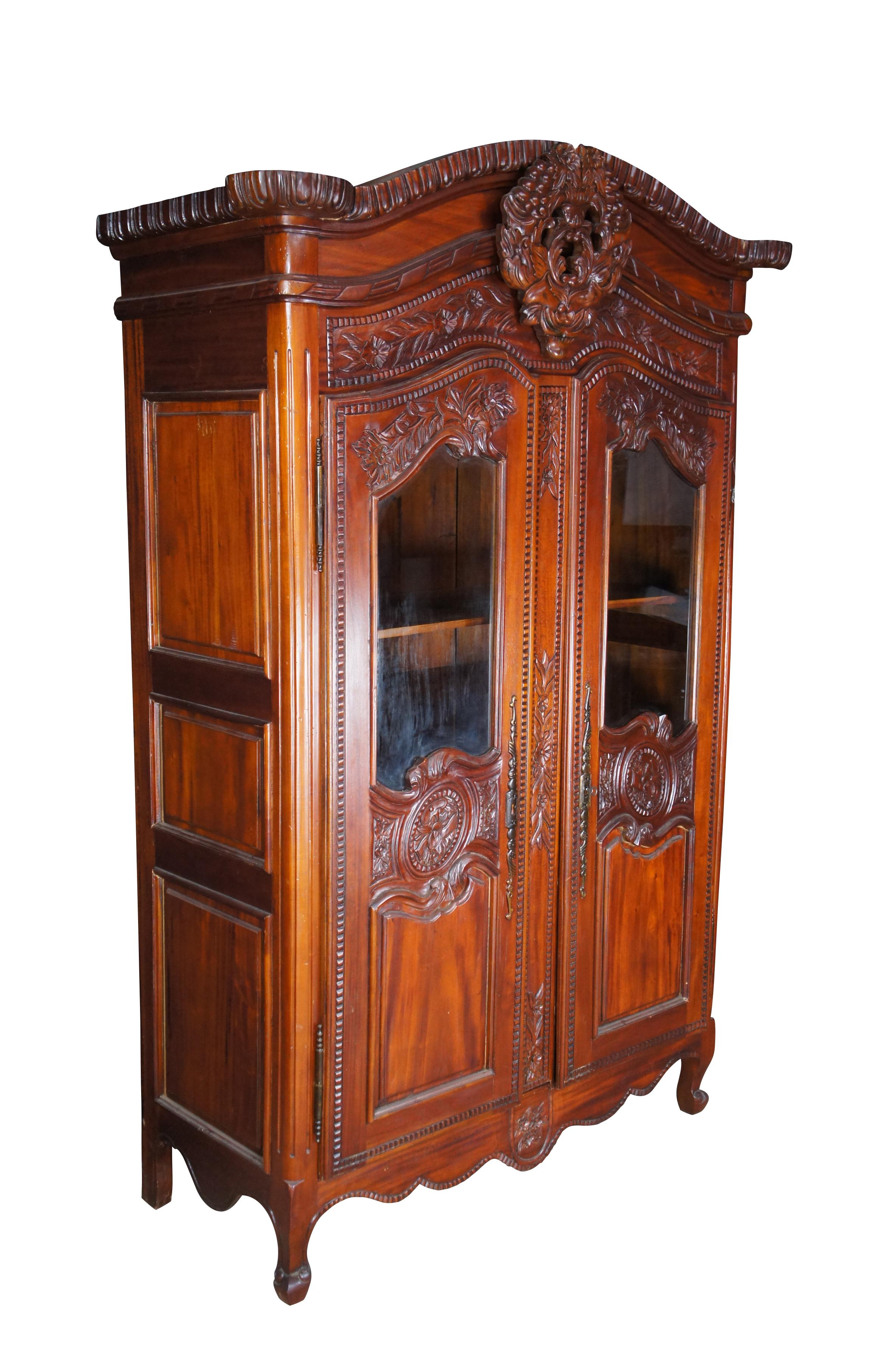French Provincial Louis XV Mahogany Wedding Armoire Wardrobe Display Cabinet 85