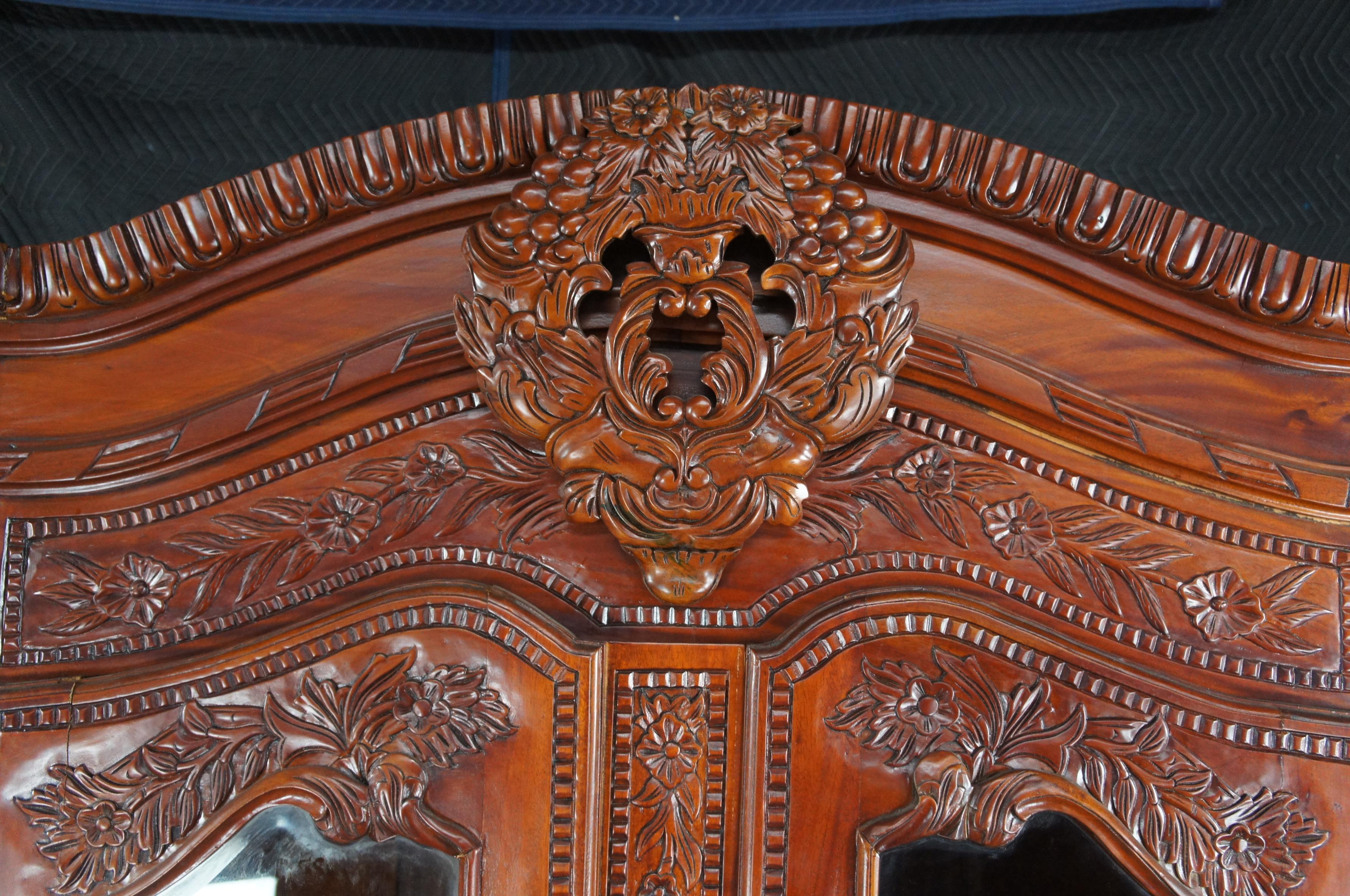 20th Century French Provincial Louis XV Mahogany Wedding Armoire Wardrobe Display Cabinet 85