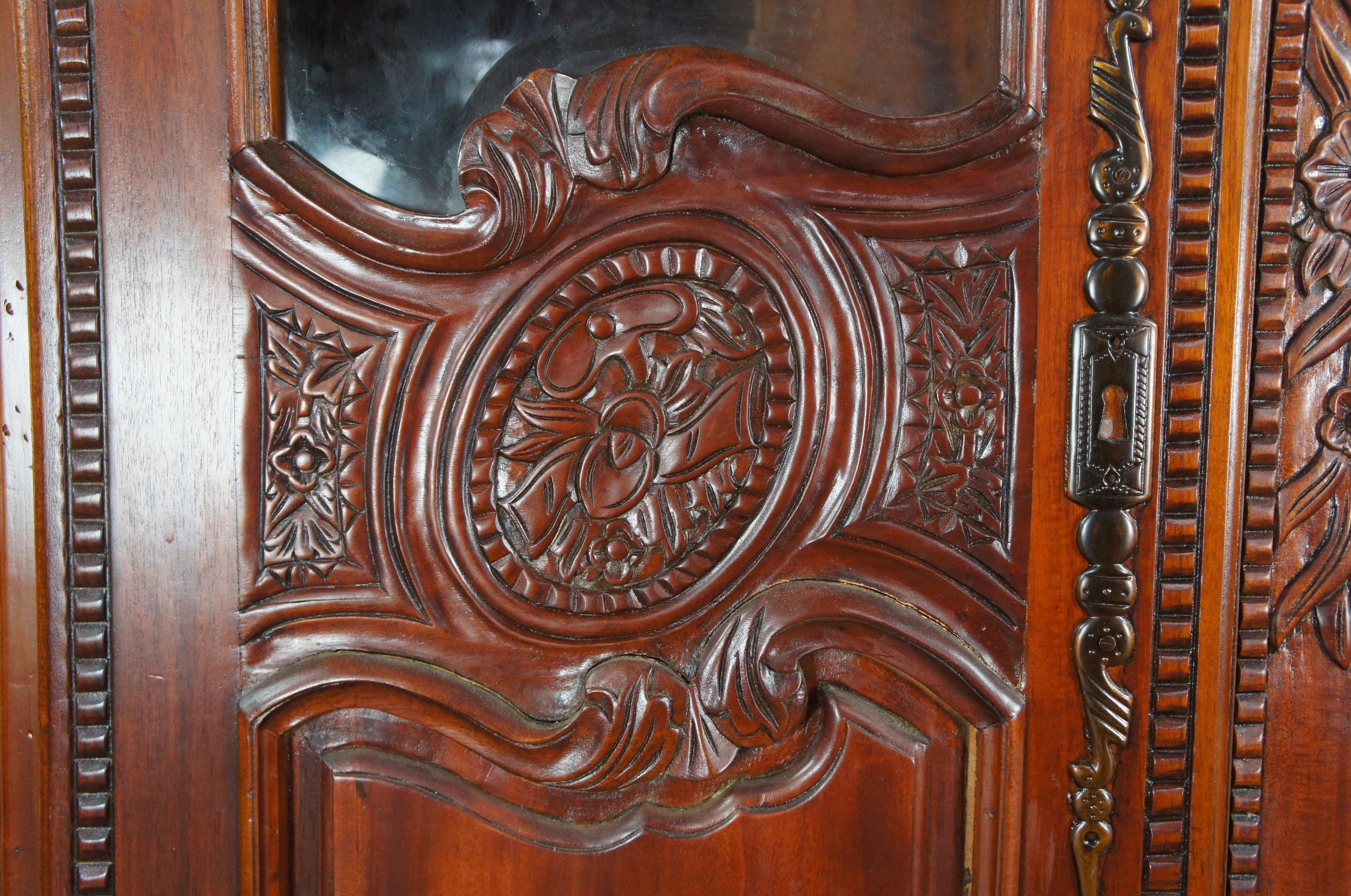 French Provincial Louis XV Mahogany Wedding Armoire Wardrobe Display Cabinet 85