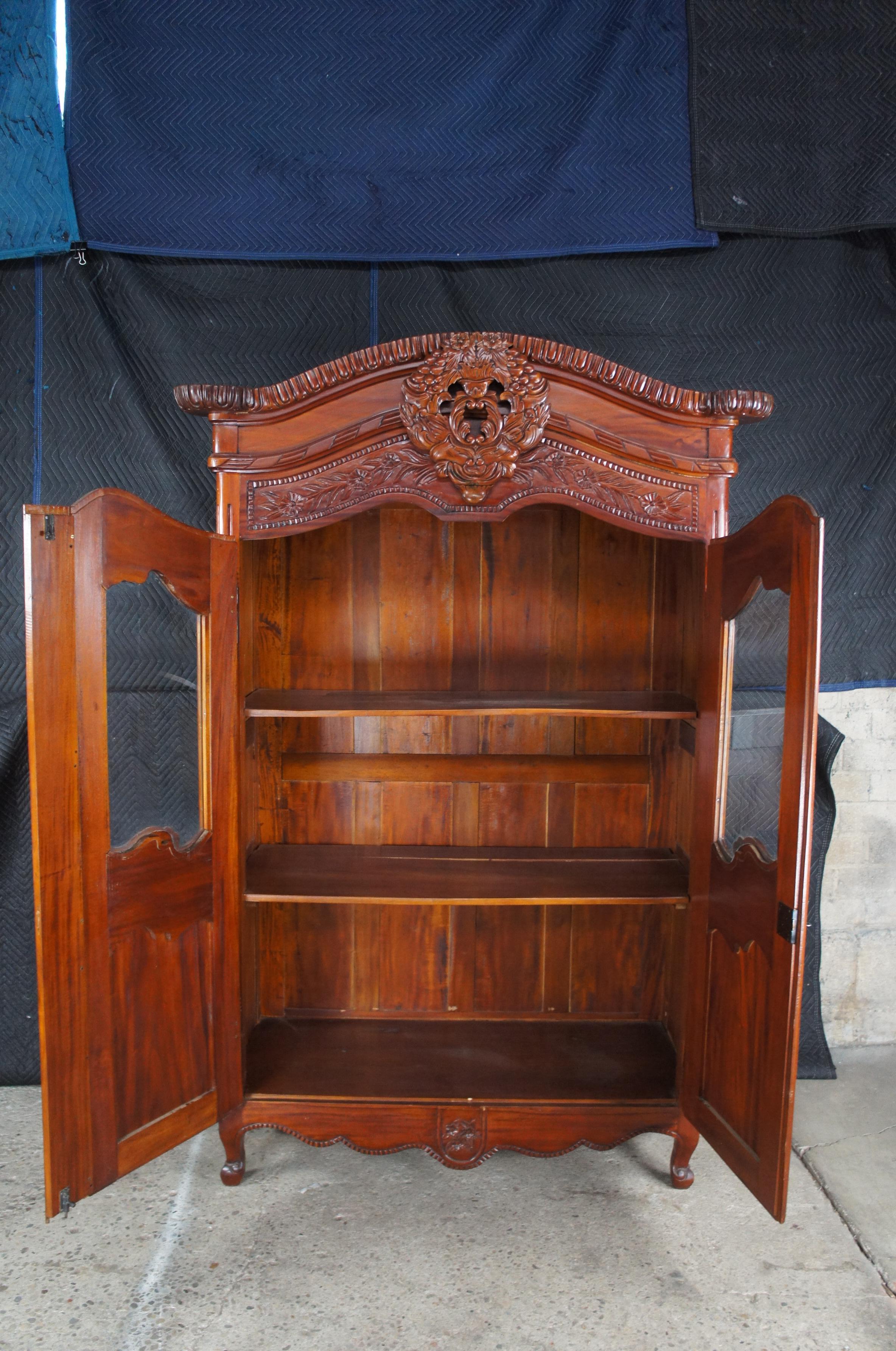 French Provincial Louis XV Mahogany Wedding Armoire Wardrobe Display Cabinet 85
