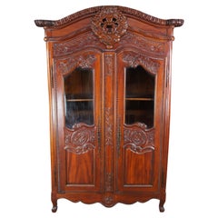 Retro French Provincial Louis XV Mahogany Wedding Armoire Wardrobe Display Cabinet 85"
