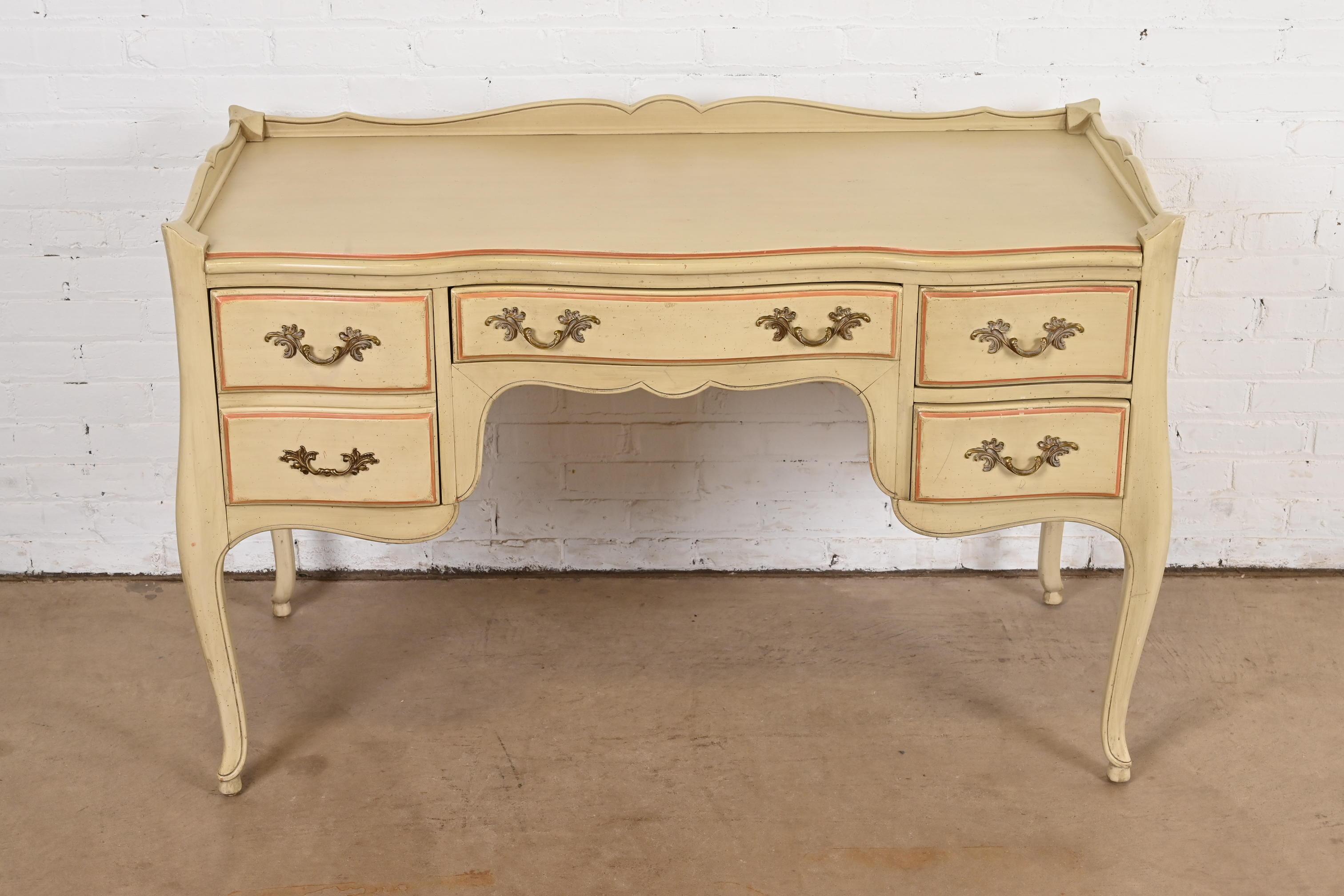 French Provincial Louis XV Painted Desk Attributed to John Widdicomb, Circa 1960 In Good Condition For Sale In South Bend, IN