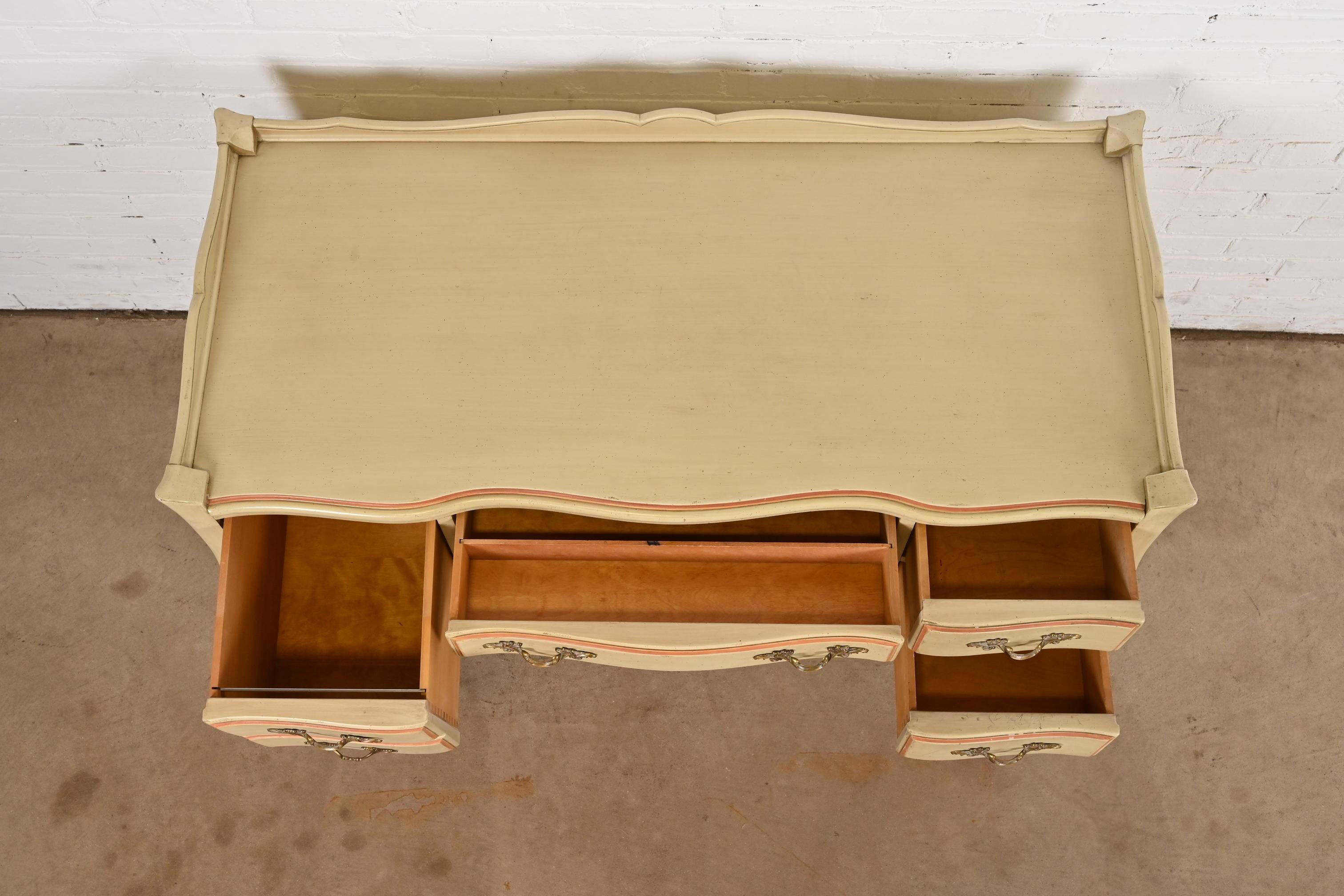 Brass French Provincial Louis XV Painted Desk Attributed to John Widdicomb, Circa 1960 For Sale
