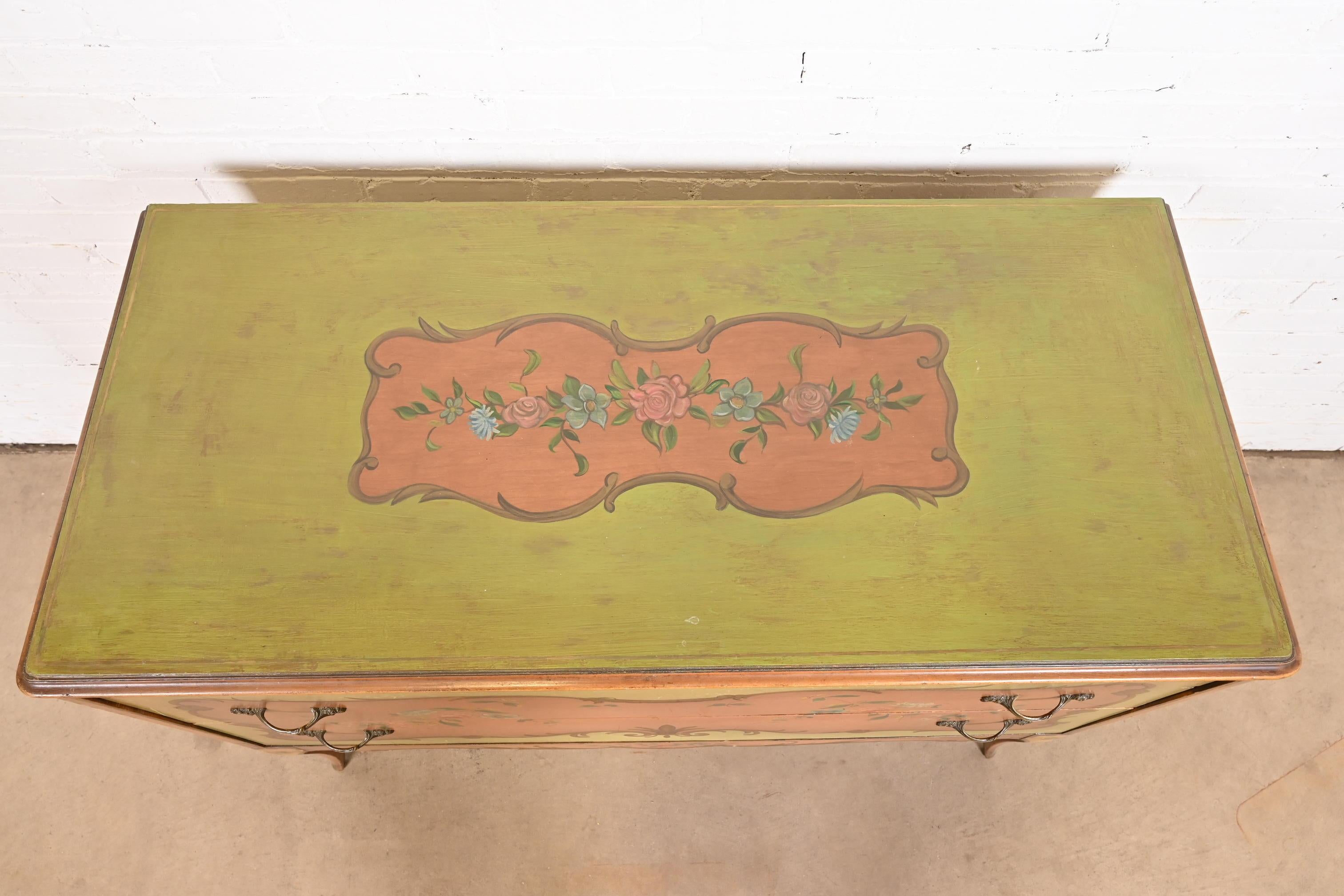 French Provincial Louis XV Painted Dresser or Chest of Drawers by Irwin For Sale 4