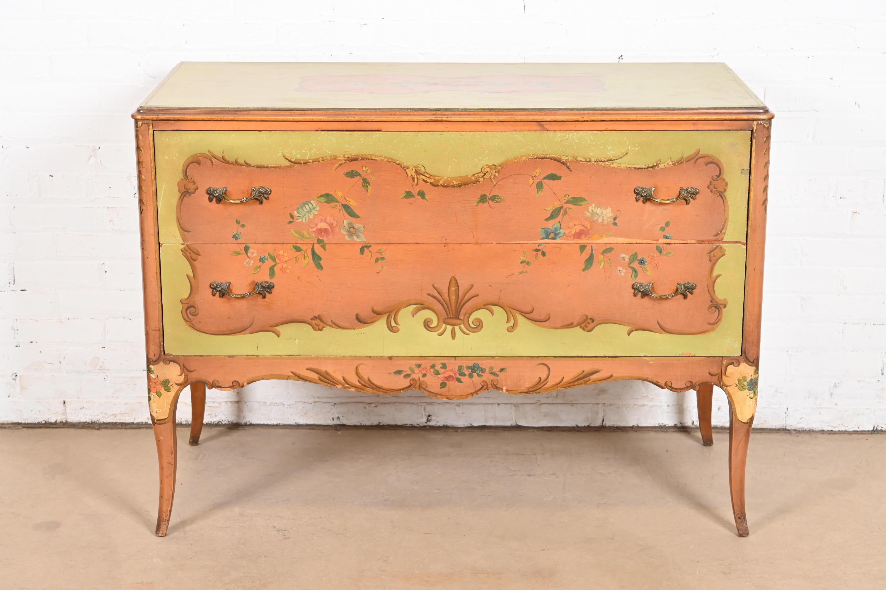American French Provincial Louis XV Painted Dresser or Chest of Drawers by Irwin For Sale