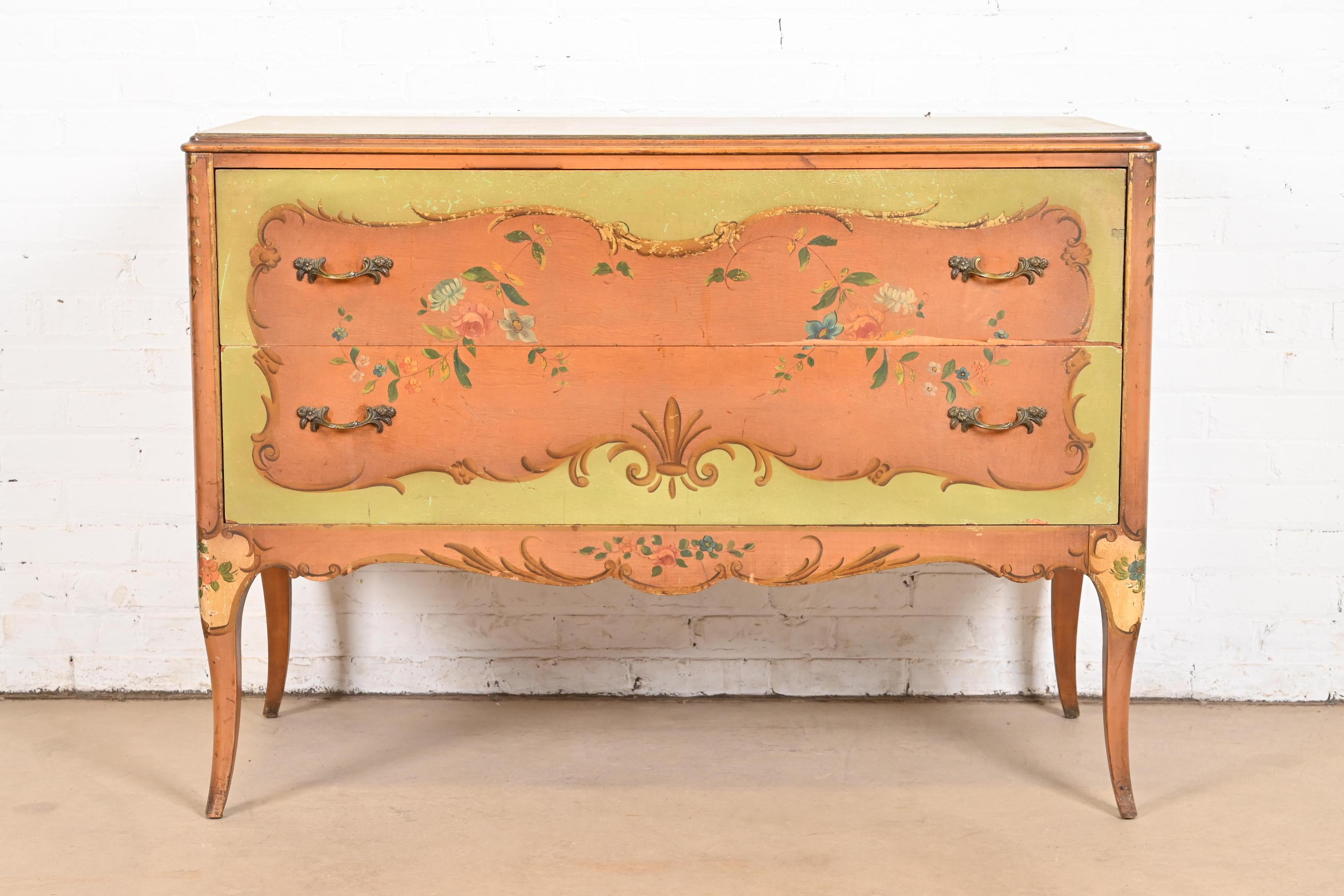 French Provincial Louis XV Painted Dresser or Chest of Drawers by Irwin In Good Condition For Sale In South Bend, IN